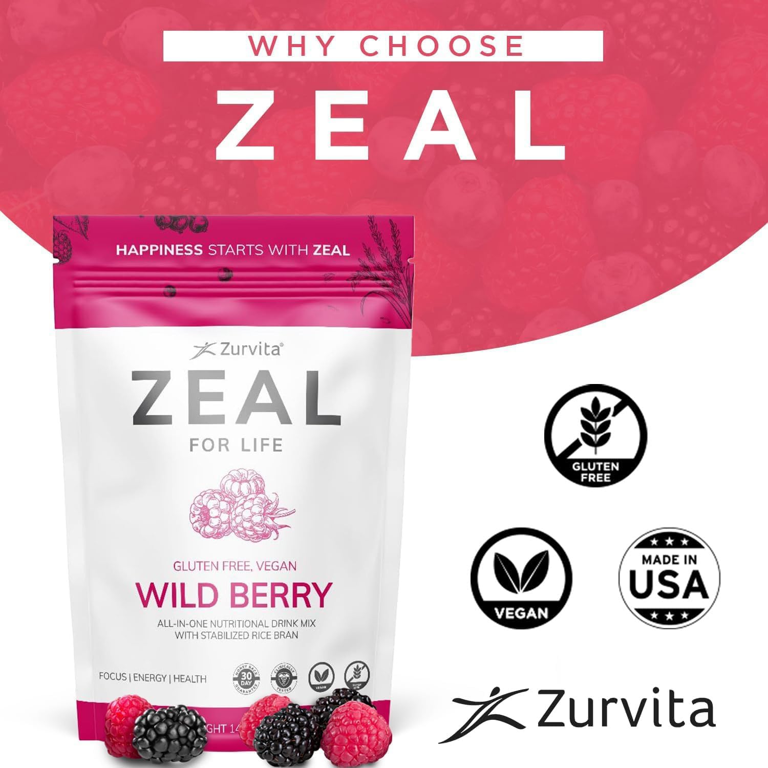 Zurvita - Zeal for Life Wild Berry Wellness Drink Mix - 420 g | Contains Vitamins, Minerals, Antioxidants, Plant Nutrients, Digestive Enzymes, And Phytonutrients For Daily Nutrition