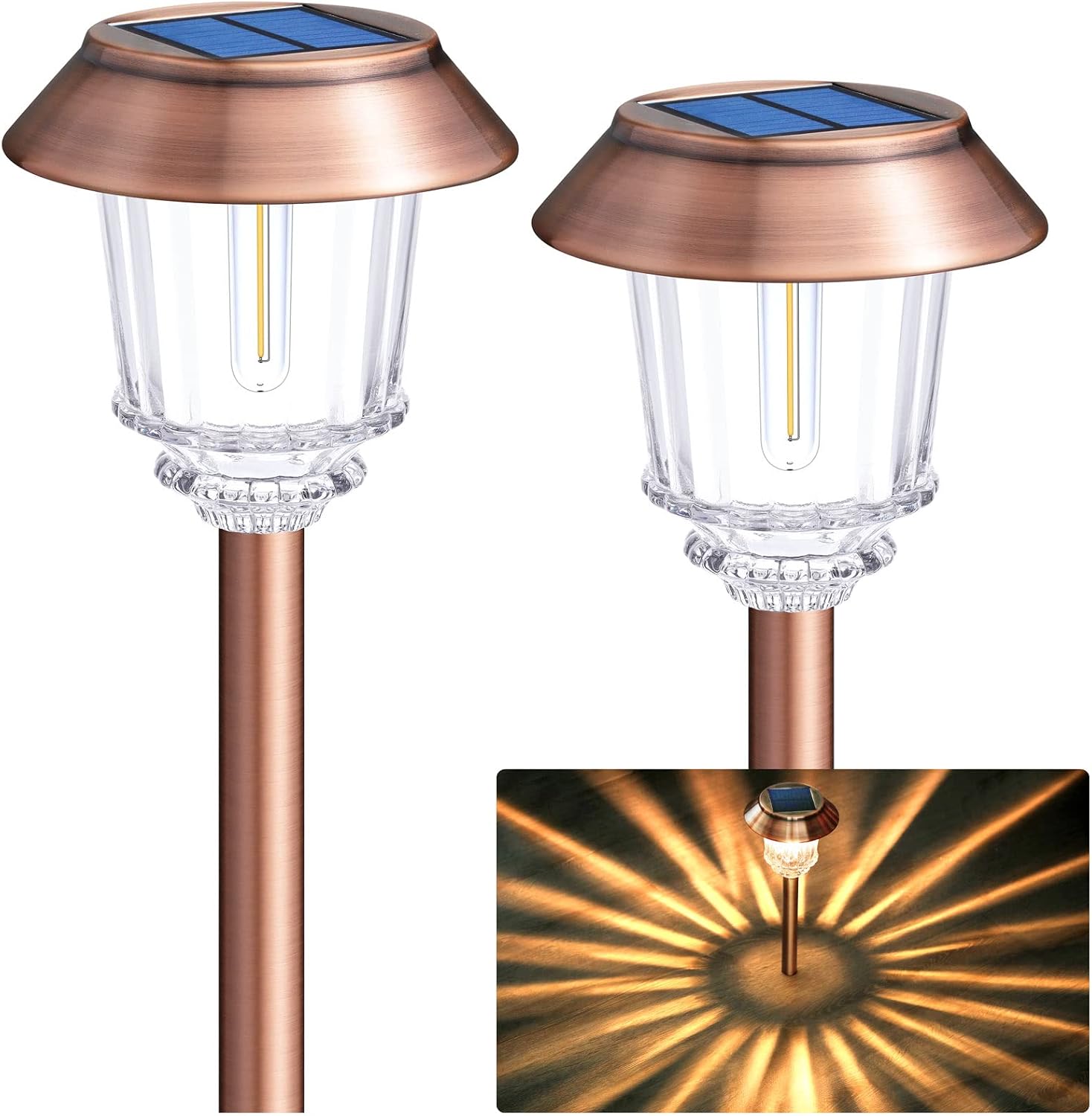 DenicMic Solar Pathway Lights Outdoor Garden Lights Glass Stainless Steel