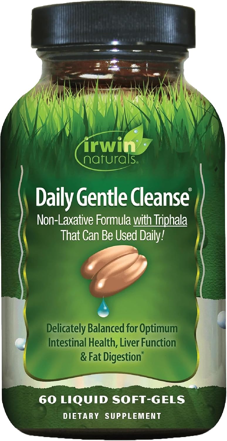Irwin Naturals Daily Gentle Cleanse Triphala 60 Liquid Softgels | Non-Laxative Colon Cleanse with Triphala | Milk Thistle & Flaxseed Oil | 60 Softgels