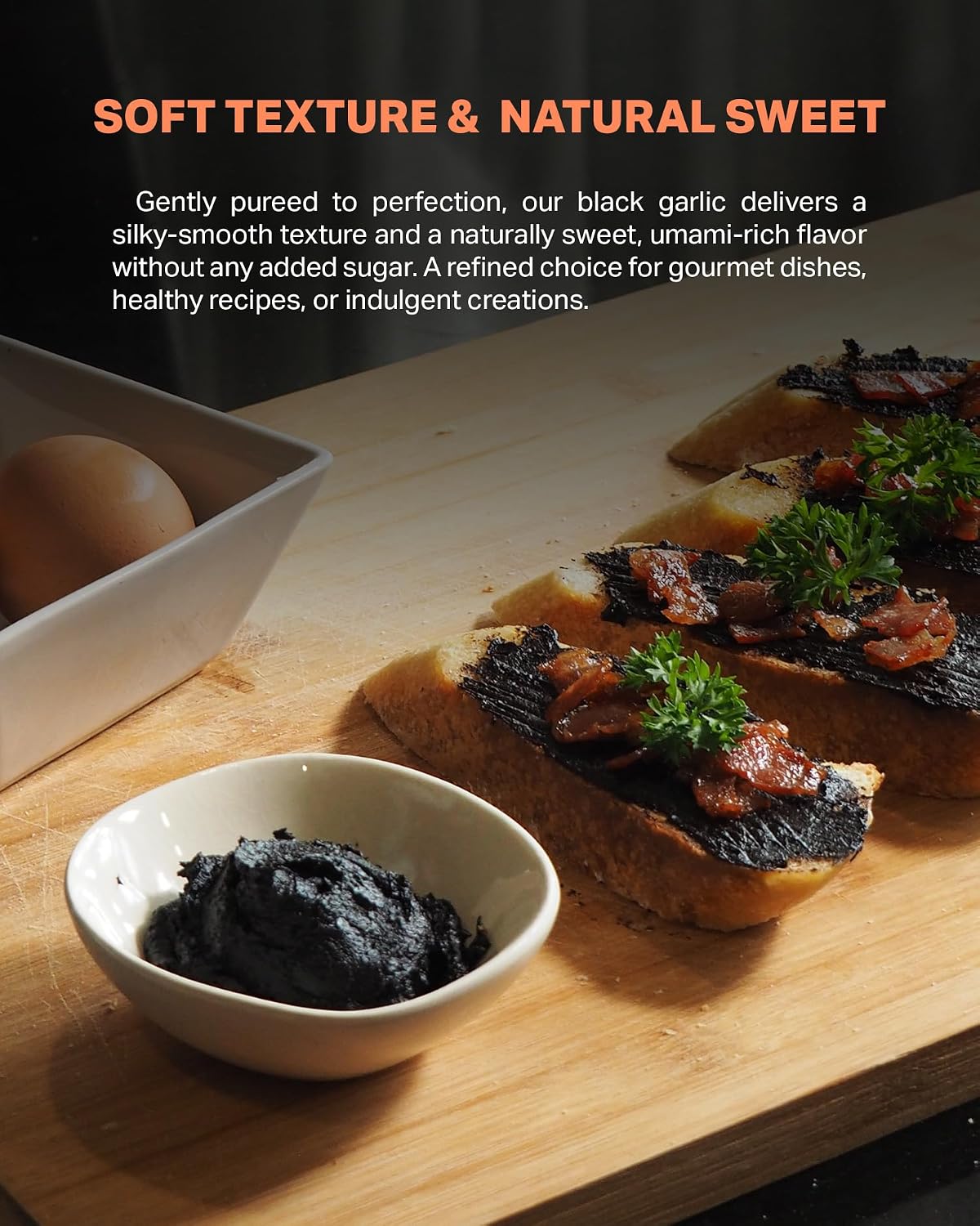 Homtiem Black Garlic Puree 150g. (Made from Solo Black Garlic 100%), Whole Black Garlic Fermented for 90 Days, Non-GMOs, High in Antioxidants
