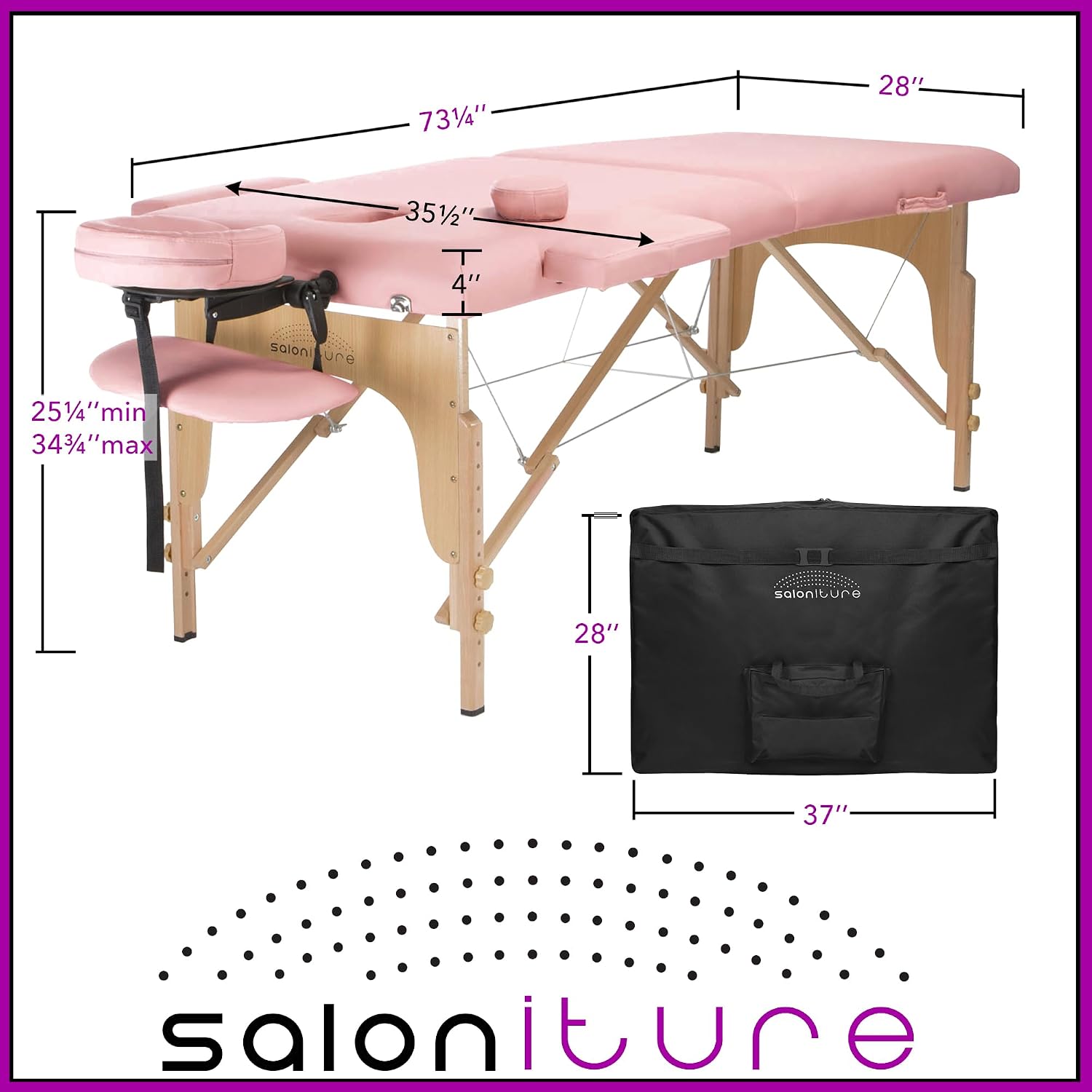 Saloniture Professional Portable Folding Massage Table with Carrying Case - Black