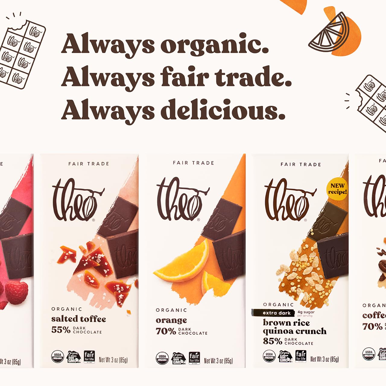 Theo Pure Organic Dark Chocolate Bar, 85% Cacao, 1 Bar | Vegan, Fair Trade