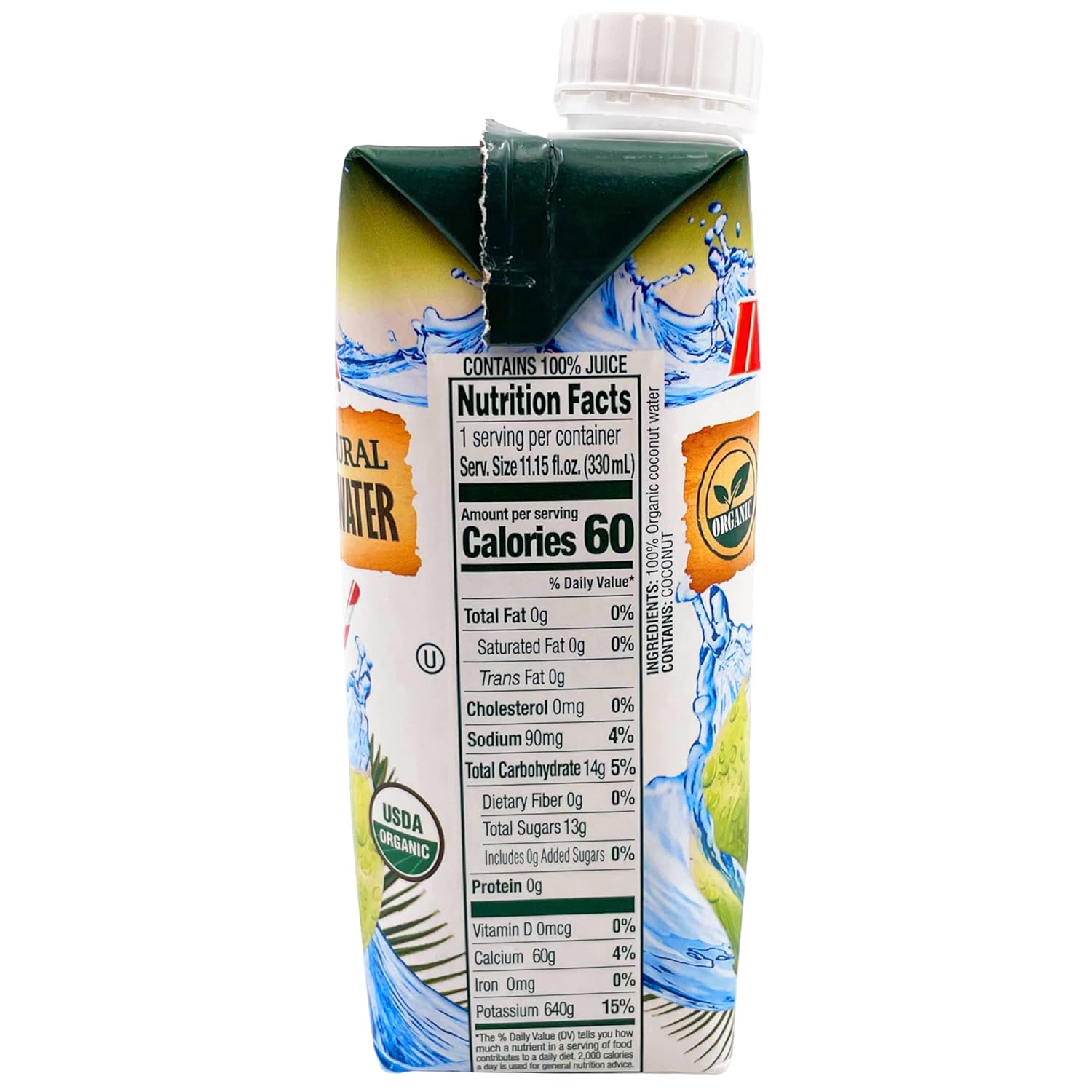 Iberia 100% Pure Organic Coconut Water, 1 Liter , 33.8 Fl Oz (Pack of 3)