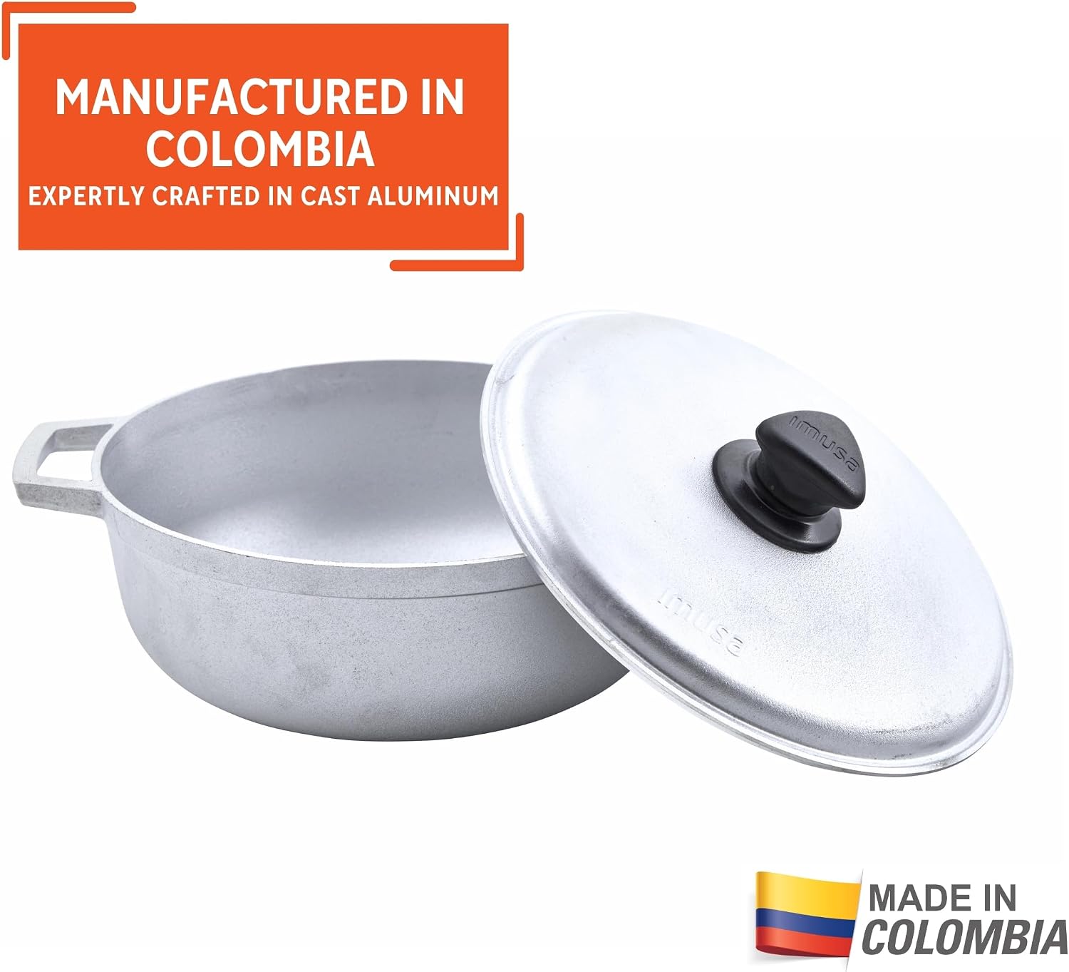 IMUSA USA 11.6Qt Jumbo Traditional Colombian Caldero, 11.6 Quart, Silver | Nonstick Finish, Glass Lid with Easy-Grip Handles, Ideal for Rice and Stews, Great for Family Meals