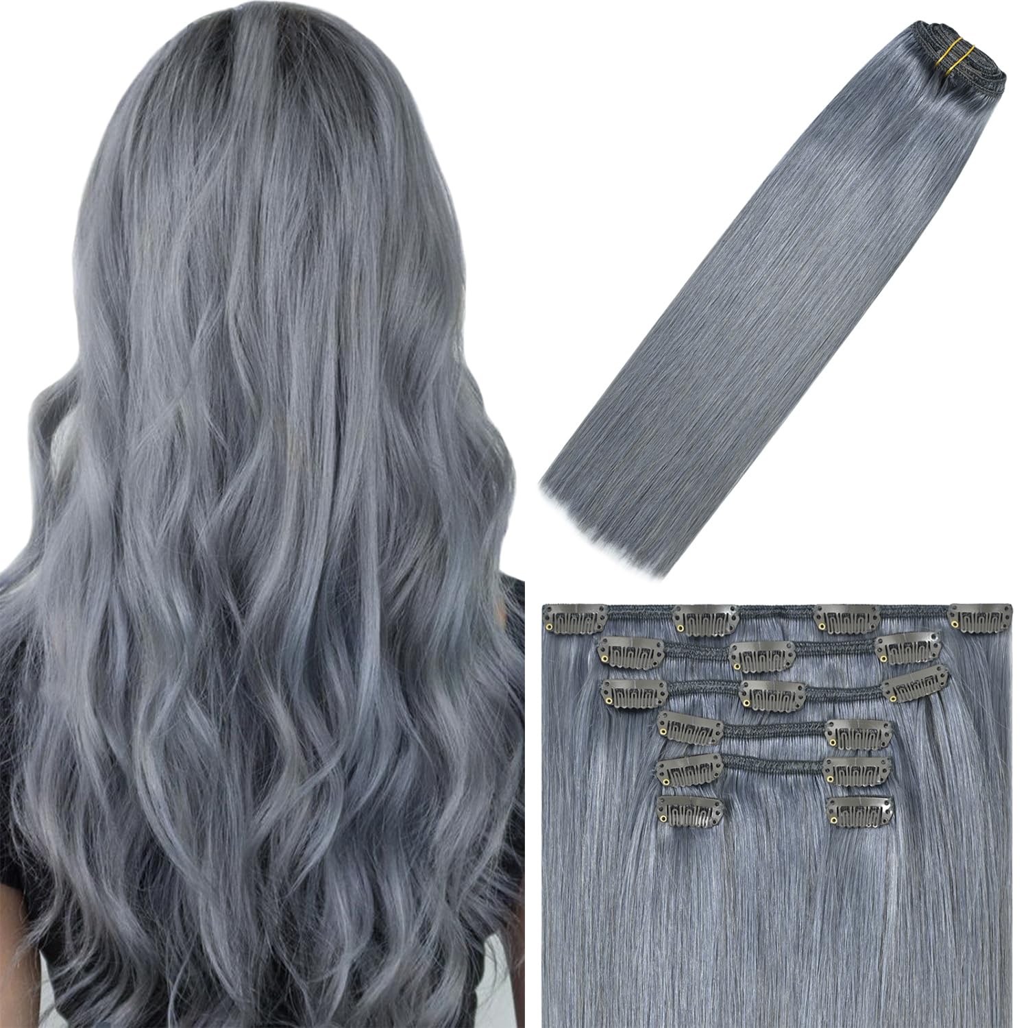 WindTouch Clip In Hair Extensions Human Hair Mixed Bleach Blonde 18Inch 75g Hair Extensions for Women Remy Blonde Extensions Clip in #18p613 7PCS