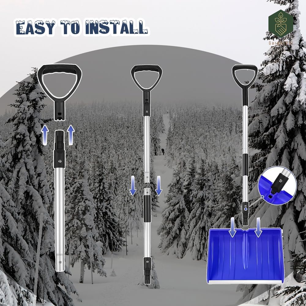 GardenPal Snow Shovel for Driveway Car Home Garage, PortableSnow Shovel with D-Grip Handle, Collapsible Snow Sand Mud Removal Tool, Large Capacity
