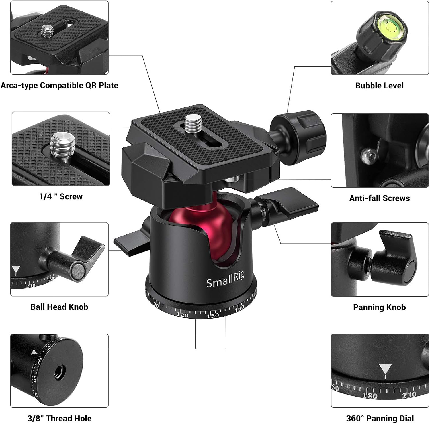 SmallRig Mini Ball Head with 360° Panoramic & Quick Release Plate - BUT2665