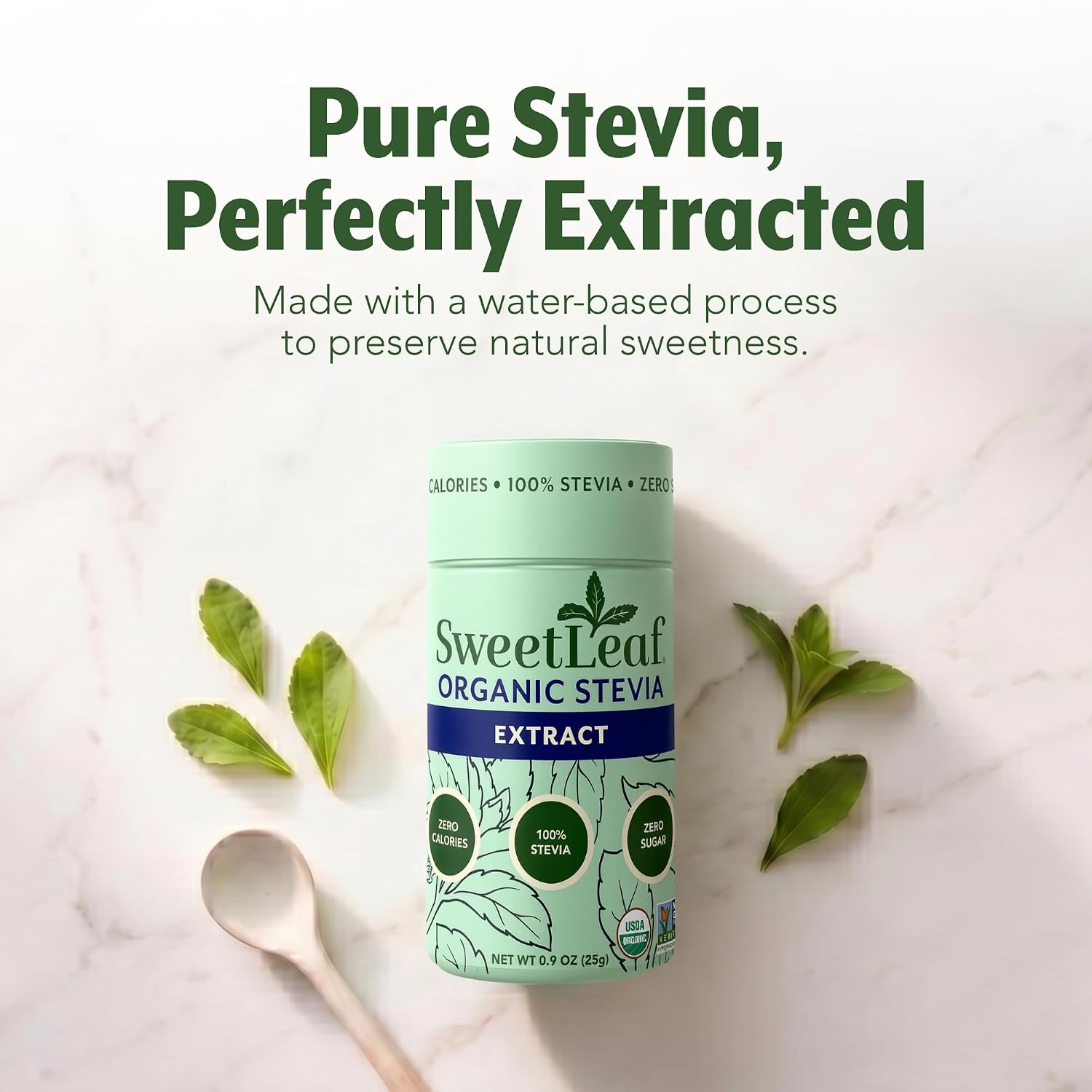 SweetLeaf Organic Pure Stevia Powder Shaker Jar, Sugar Free- 0.9 Oz, 1 Pack | Zero Calorie Sweetener No Erythritol, Stevia Leaf Extract, Natural Sugar Substitute for Coffee & Baking