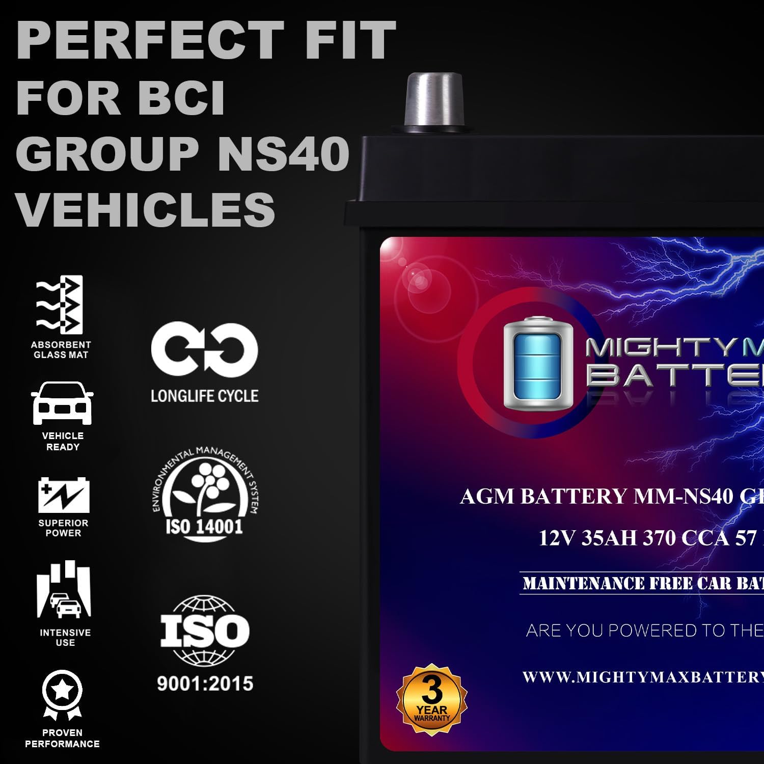 Mighty Max Battery MM-H8 Start and Stop Car BCI Group 49 12V 95Ah, 160RC, 900 CCA Rechargeable AGM Car Battery