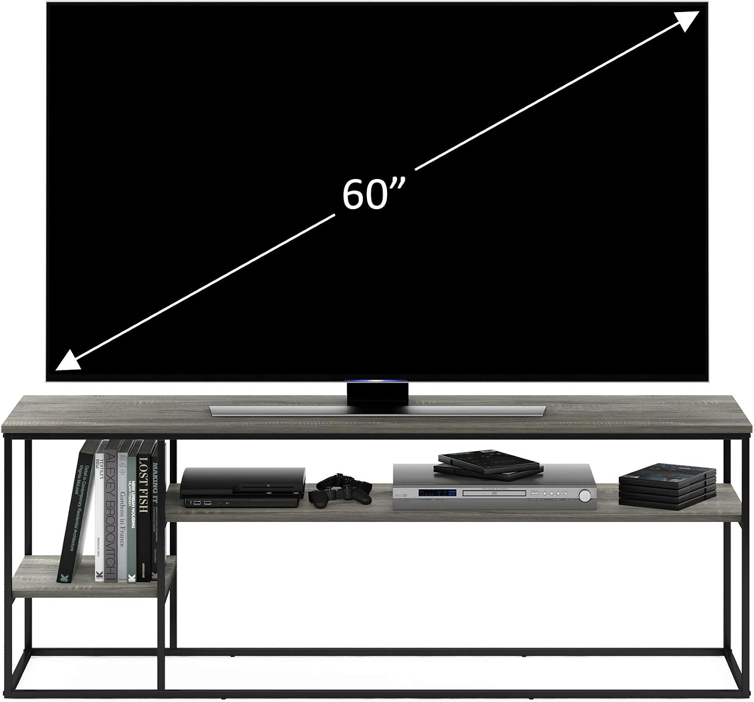 Furinno Moretti 3-Tier Metal Frame TV Stand, French Oak Grey