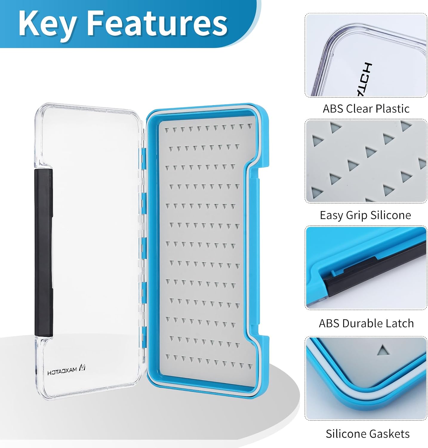 M MAXIMUMCATCH Maxcatch 3-PACK Fly Fishing Boxes Set, Super Slim Design, Waterproof Flies Storage Case with Silicone Insert, Blue
