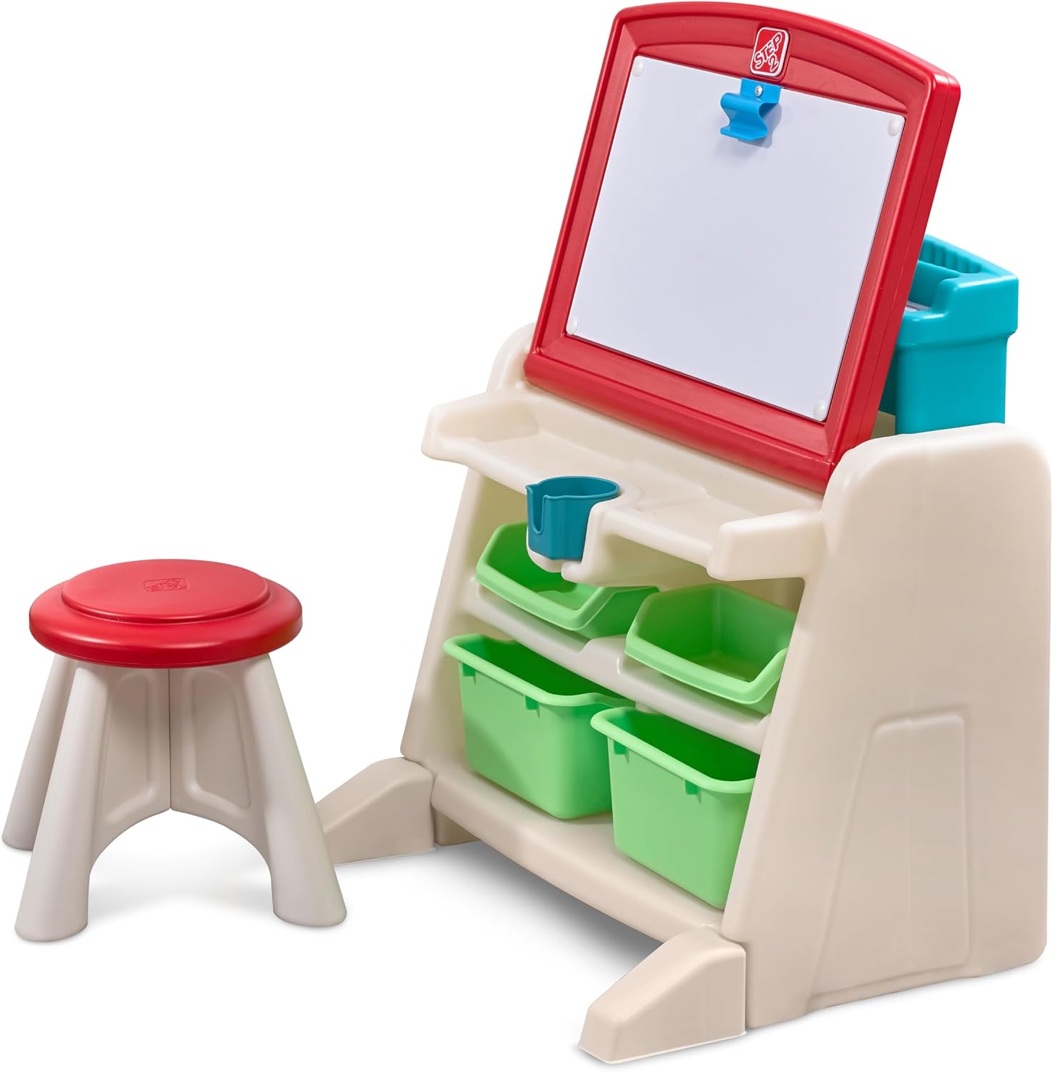 Step2 Flip & Doodle Easel Desk With Stool, Kids 2 in 1 Activity Table, Art Board, Made of Durable Plastic, For Toddlers 2+ Years Old