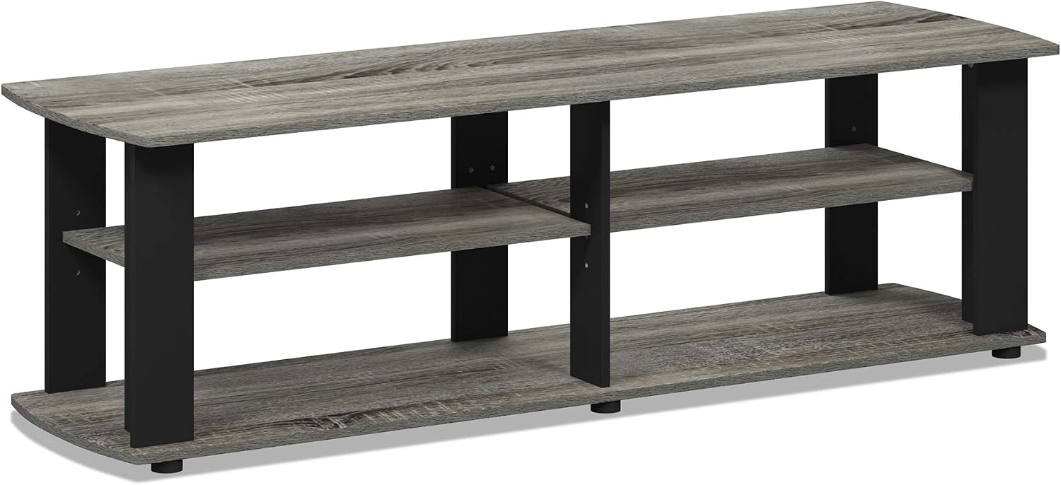 Furinno Nelly TV Stand, 3-Tier Entertainment Center with Open Shelves Storage, TV Console for TV up to 55 Inch, Soft Edges, for Living Room, Bedroom, Black