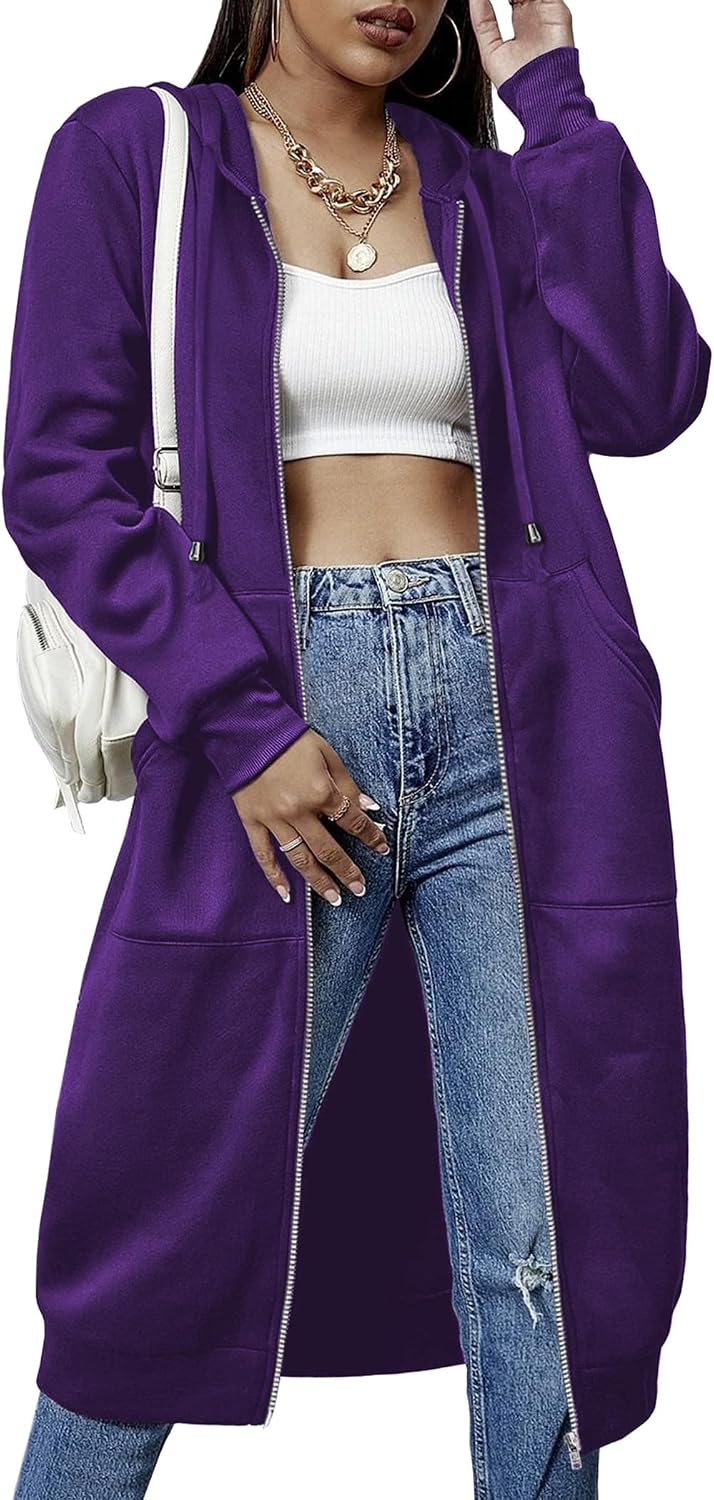 ELESOL Women Casual Zip up Fleece Hoodies Tunic Sweatshirt Long Jacket