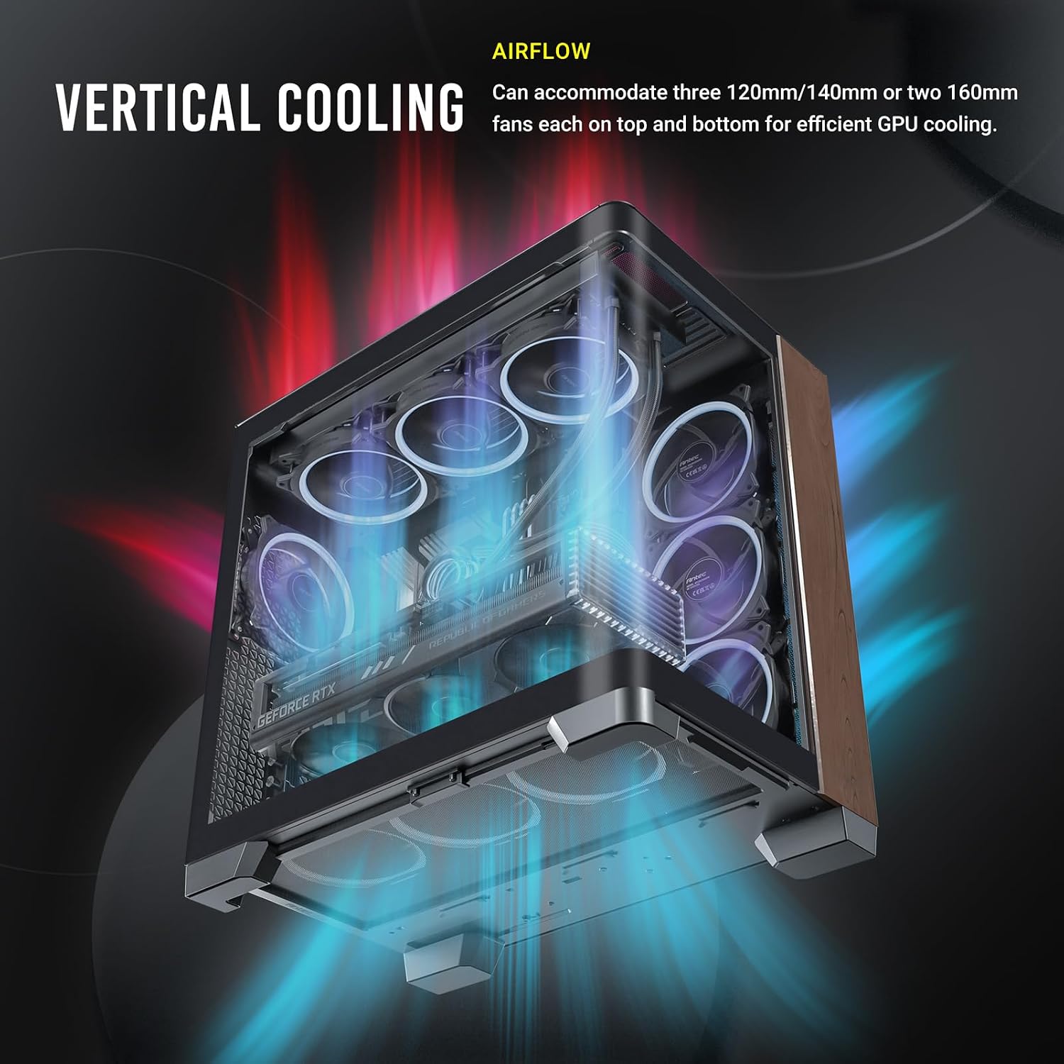 Antec C8 Wood, Fans not Included, Wooden Front Panel, Dual-Chamber Layout, Type-C, 360mm Radiator Support, Seamless TG Front & Side Panels, RTX 40 Compatible, Full-Tower E-ATX PC Case