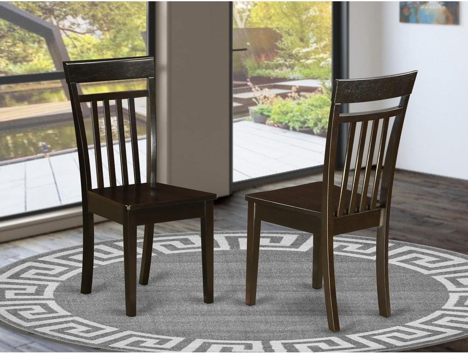 East West Furniture CAC-MAH-LC Capri Kitchen Dining Chairs - Faux Leather Upholstered Solid Wood Chairs, Set of 2, Mahogany