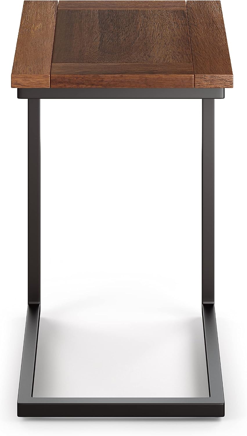 SIMPLIHOME Skyler 18" Wide Solid Wood C-Side End Table in Dark Cognac Brown | Industrial slide-under accent table with open frame, assembled; perfect for living rooms as a side table or sofa table.