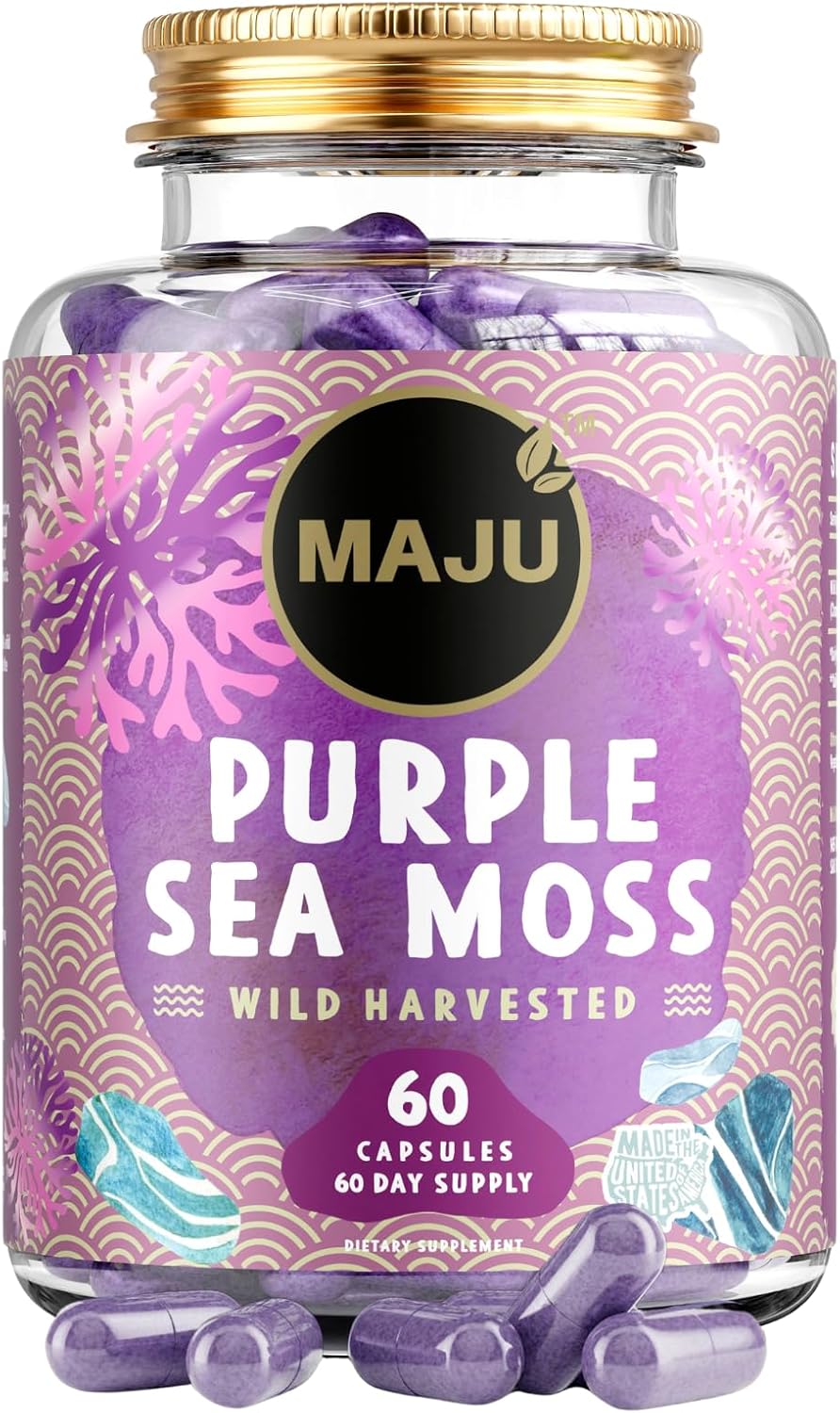 MAJU 4-in-1 Organic Sea Moss Capsules, Wild Chondrus Crispus, Seamoss w/Bladderwrack + Burdock Root, Stronger Than Gel, Irish