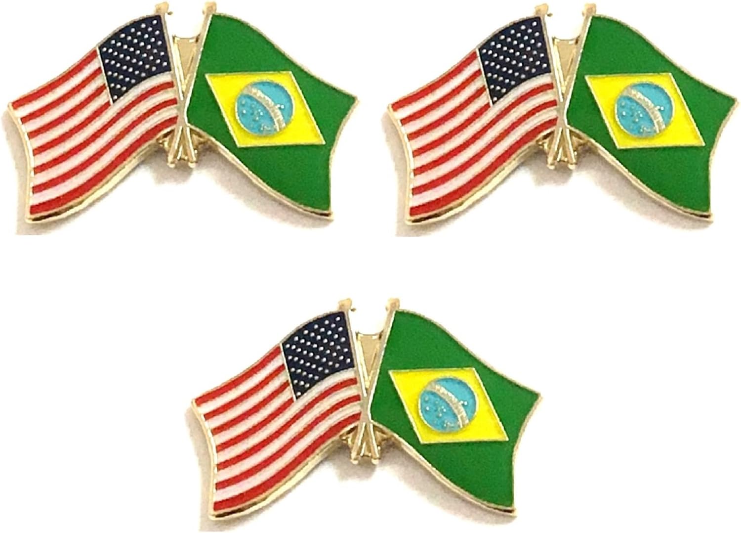 3 National Country Flag Crossed Enamel Flag Pins Pack of 3 Friendship Double Flags