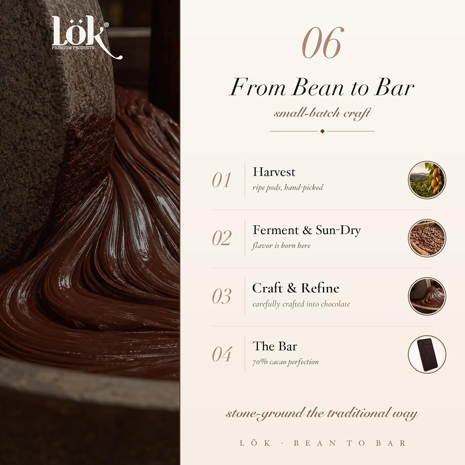 Lök Foods Dark Chocolate Bar 100% Cacao | Fair Trade, Kosher, Gluten Free, Vegan, Bean-to-Bar, Sugar-Free, No Sugar Alcohol, No Artificial Sweetener
