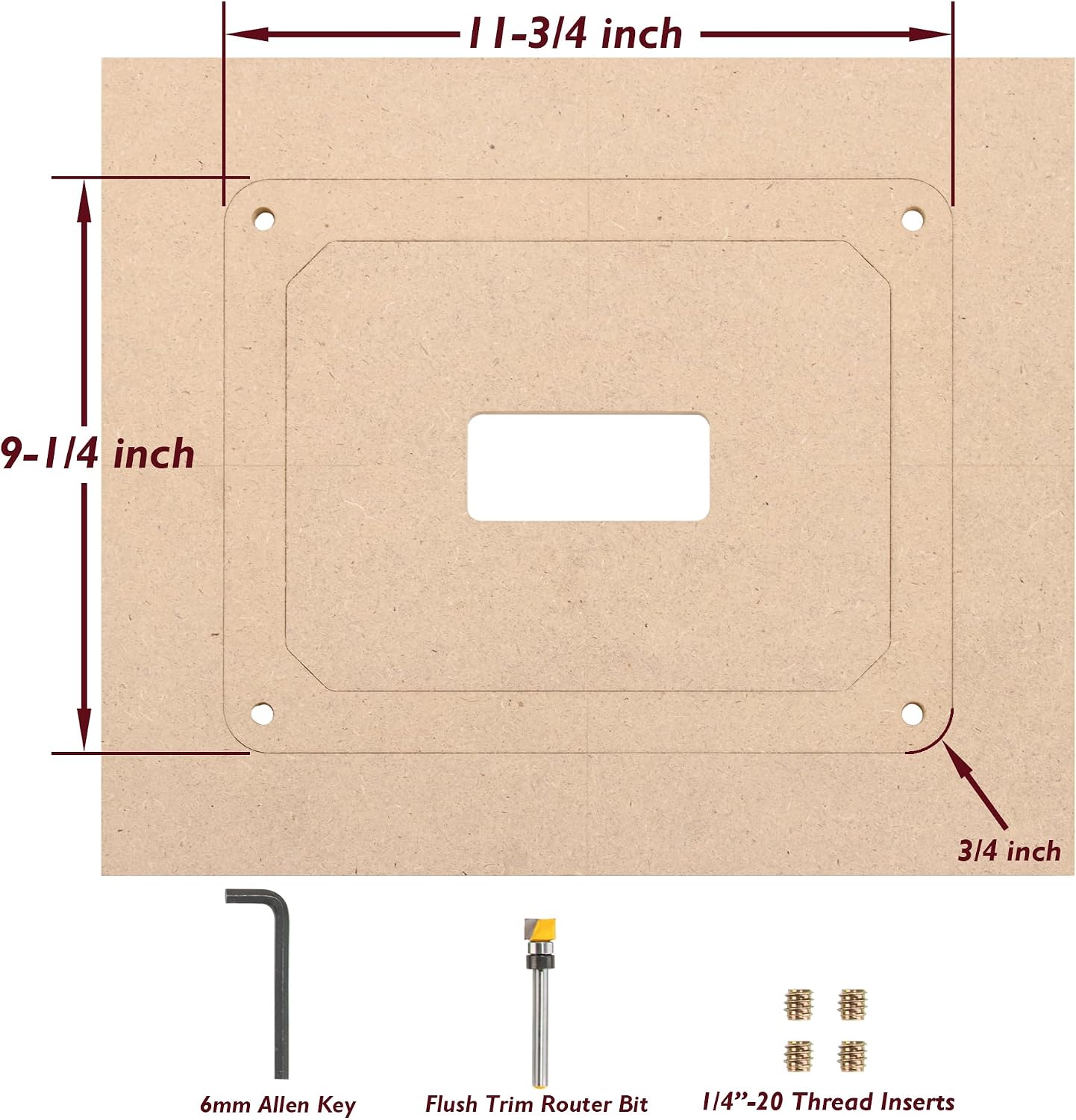 O'SKOOL Router Table Insert Plate Template Kit for 9-1/4" × 11-3/4" Plates | MDF Routing Guides, Router Bits