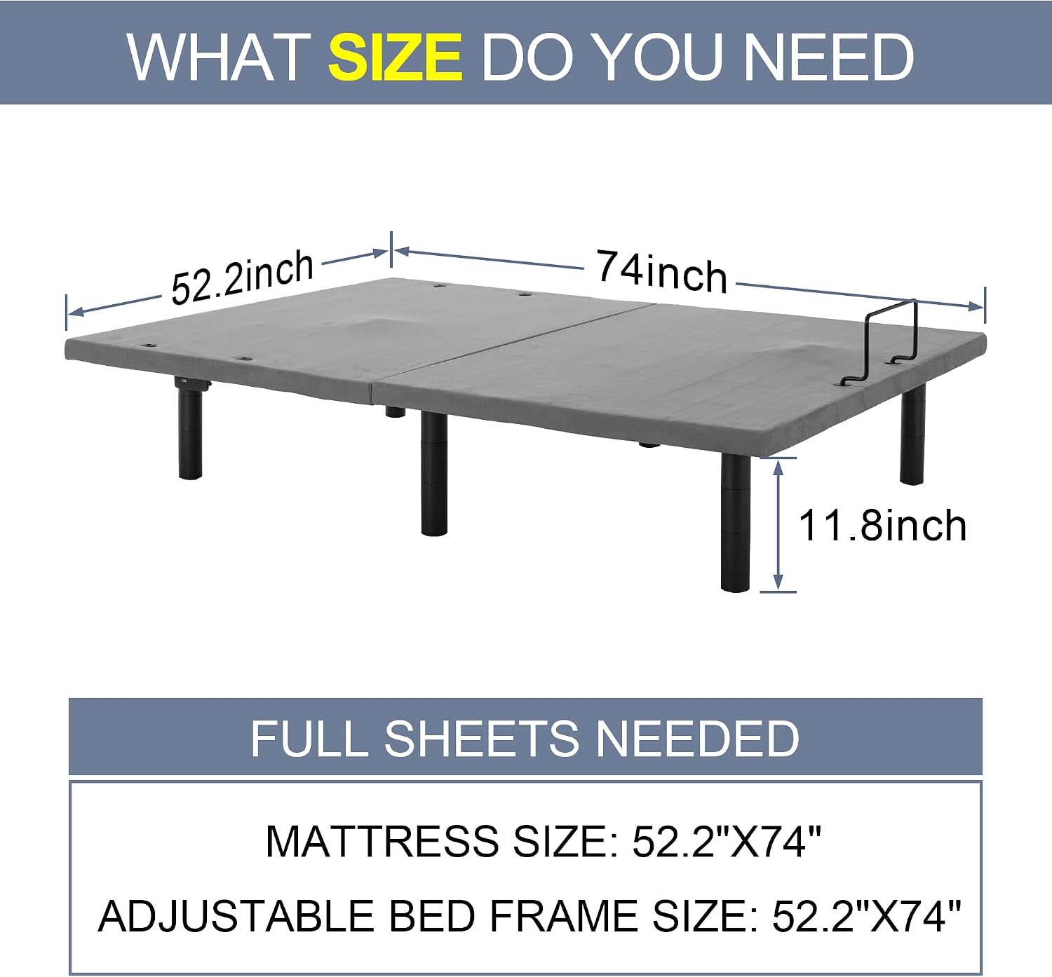 Fromann Adjustable Electric Twin XL Bed Base Frame with Massage, USB Type-C Ports, Zero Gravity, Under Bed Led Lighting and Three Leg Height (Black)