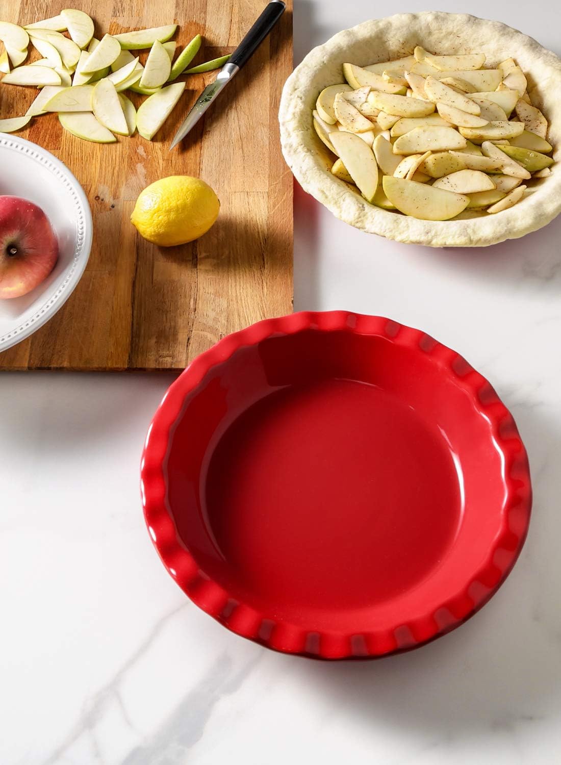LE TAUCI Ceramic Pie Pans Plate for Baking, 9 inch Deep Dish Baking Dish, 52 ounce Bakeware for Apple Pecan Pie, Set of 2, White