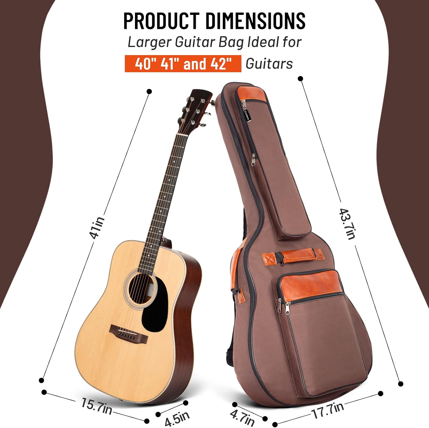 CAHAYA Guitar Bag 40 41 42 In 6 Pockets Guitar Case Water Resistent Oxford Cloth 0.5 In Extra Thick Sponge Padded for Acoustic Classical Guitar with