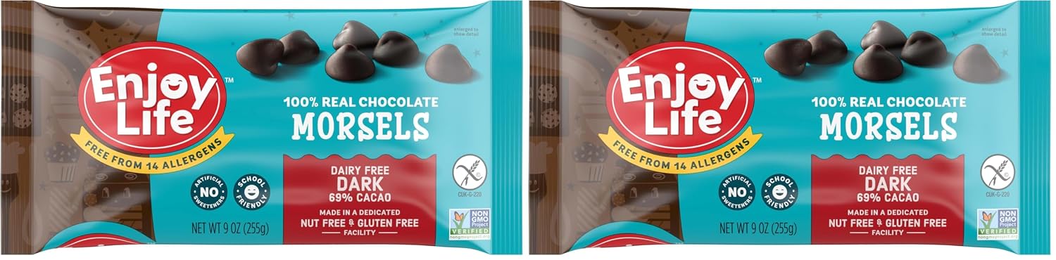 Enjoy Life Baking Dark Chocolate Morsels, Dairy Free , Soy Free, Nut Free, Non GMO, Gluten Free, Vegan Chocolate Chips, 9 oz bag