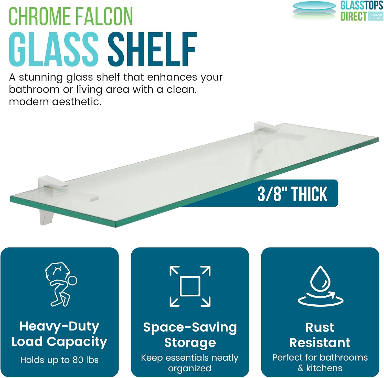 Spancraft 8" x 36" Chrome Floating Glass Shelf