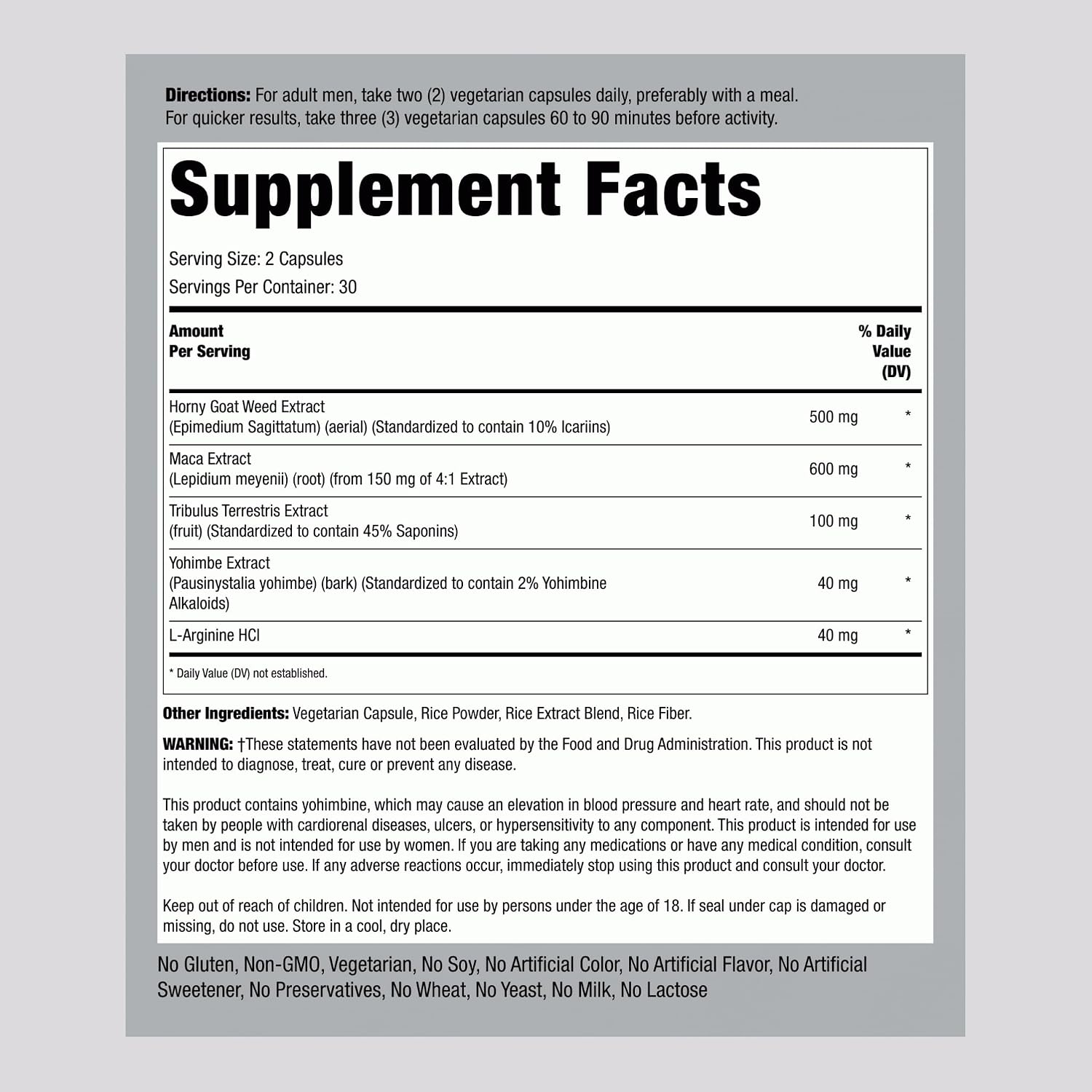 Piping Rock Fitness Labs Horny Goat Weed Complex | 500 mg | 60 Capsules | Vegetarian, Non-GMO Supplement