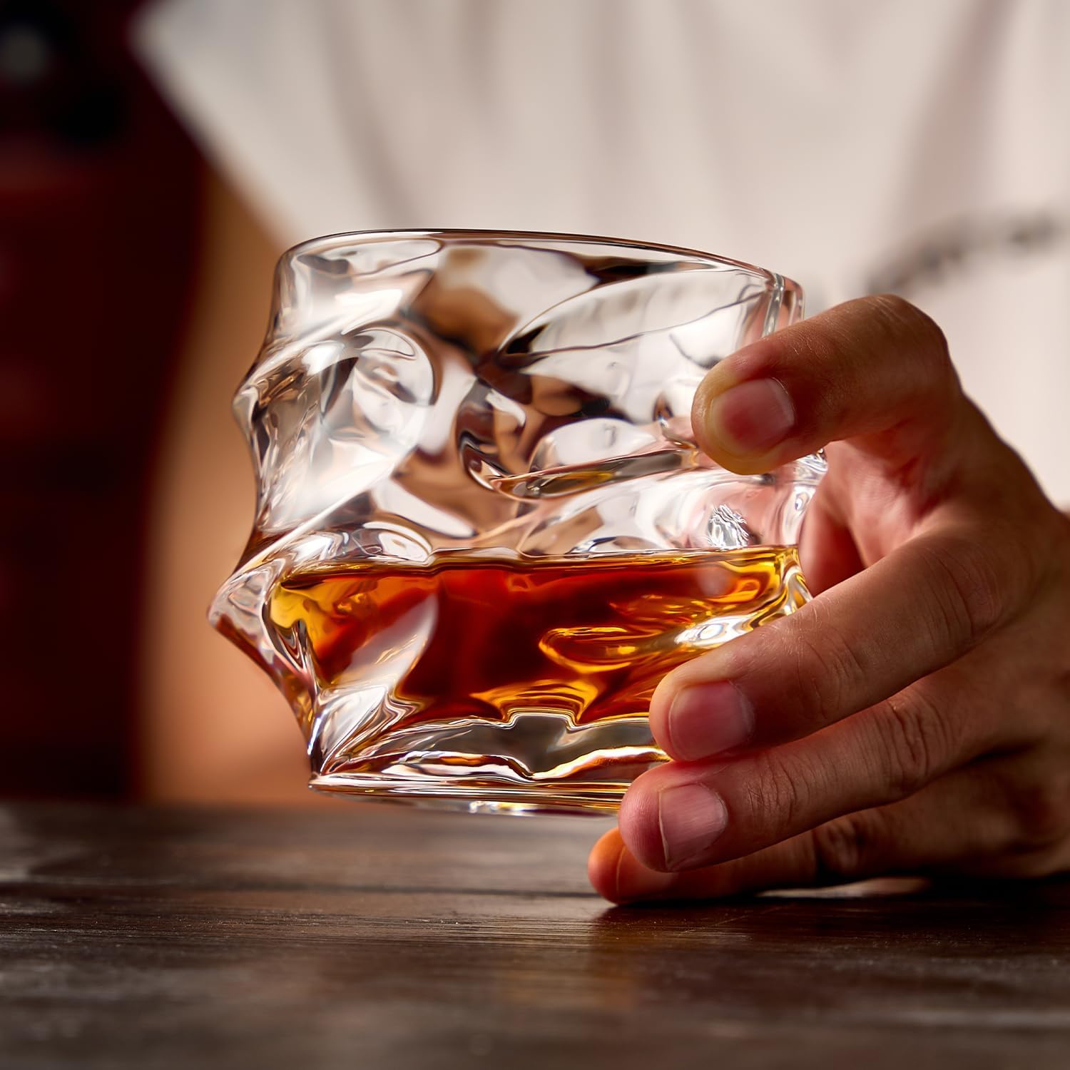 GLASKEY 12 oz Storm Japanese Whiskey Glasses Set of 4, Unique Cognac Glasses, Heavy Thick Bottom Bar Glass for Scotch Bourbon Rum Gin Water Cocktail,Gifts Men Gifts Ideas