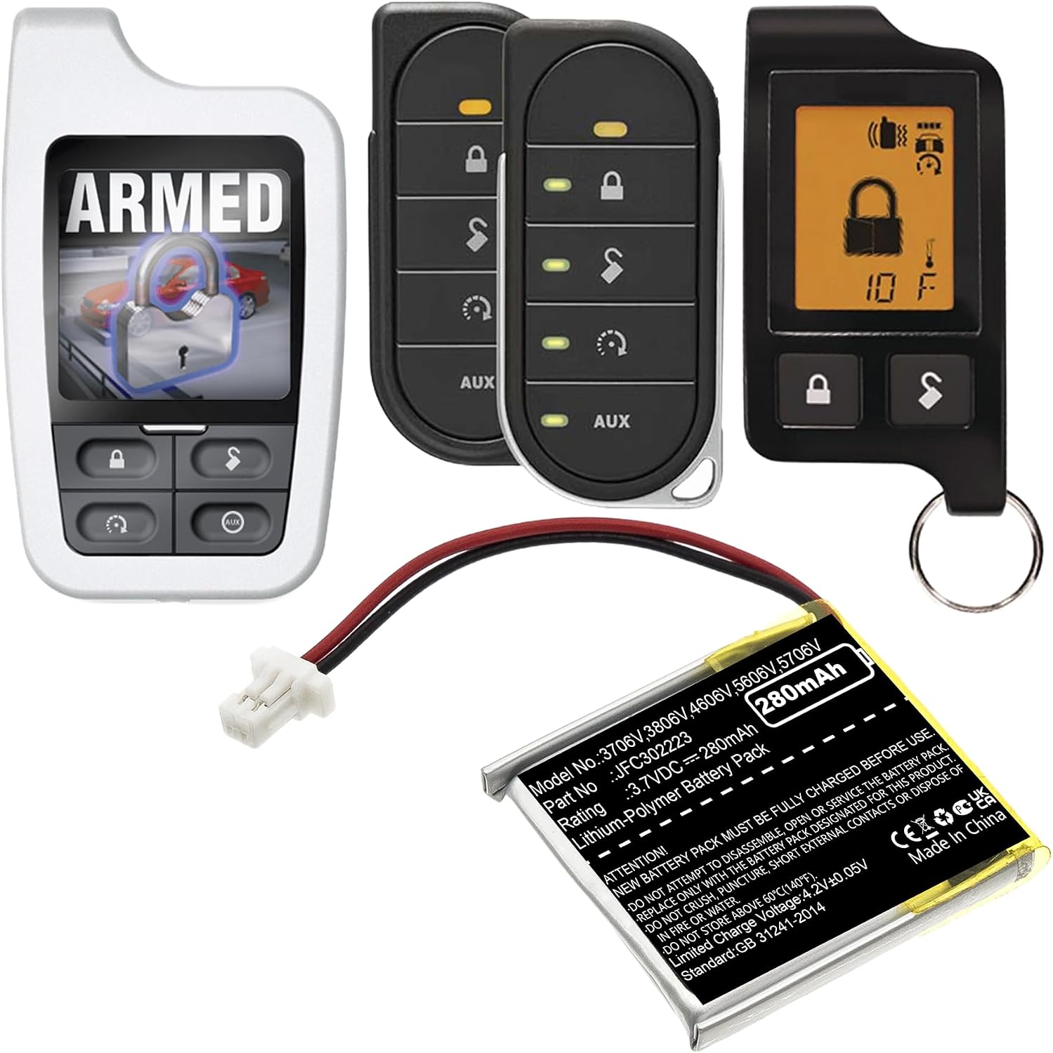 Remote Start Battery fits Viper Python Clifford,3706V,3806V,4606V,5606V,5706V,7941X 7756X 7756V 3706 4706, JFC302223 Battery NiMH