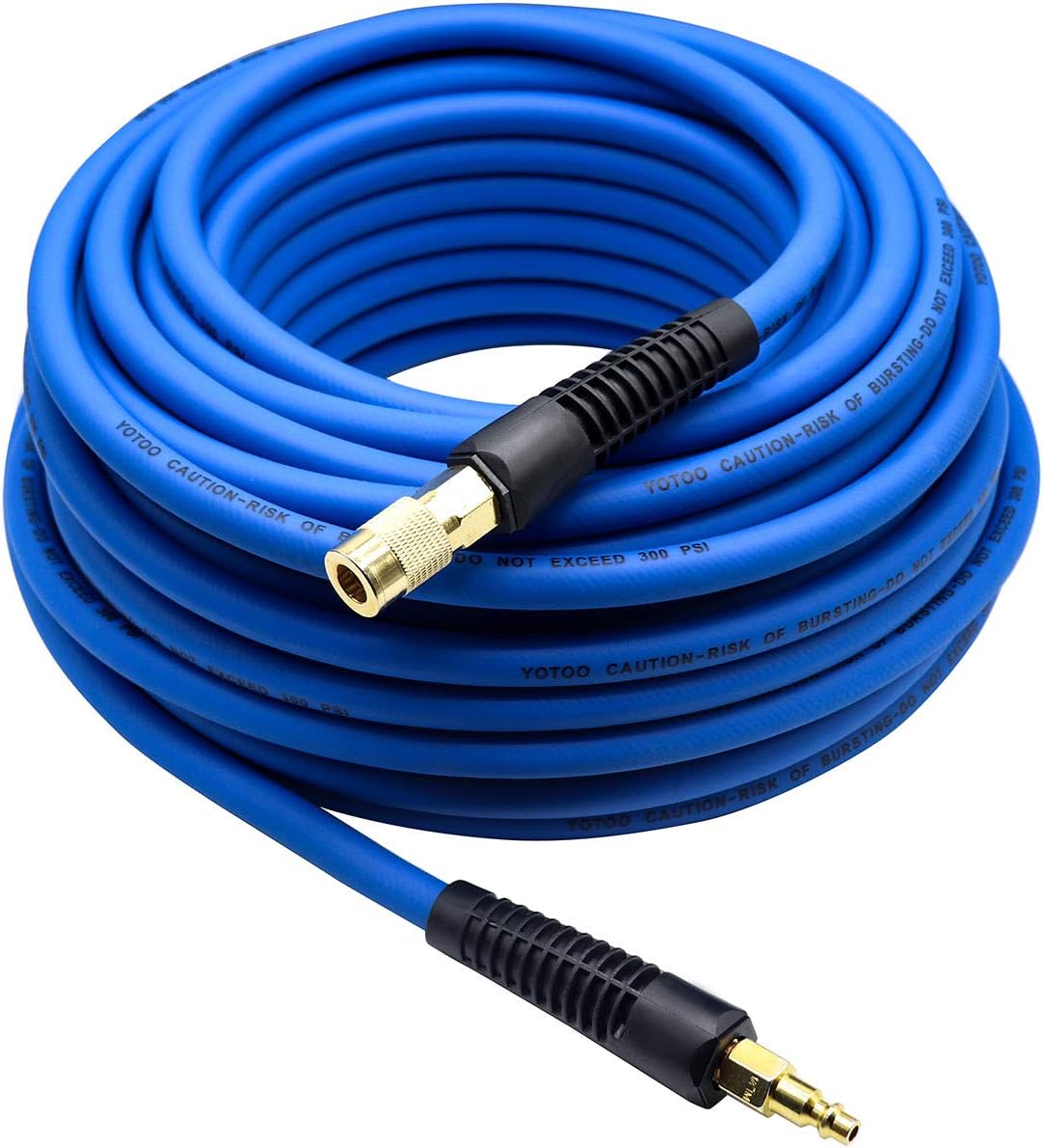 YOTOO Air Hose 3/8 in x 50 ft, Heavy Duty Hybrid Air Compressor Hose, Flexible, Lightweight, Kink Resistant with 1/4" Industrial Quick Coupler Fittings, Bend Restrictors, Blue