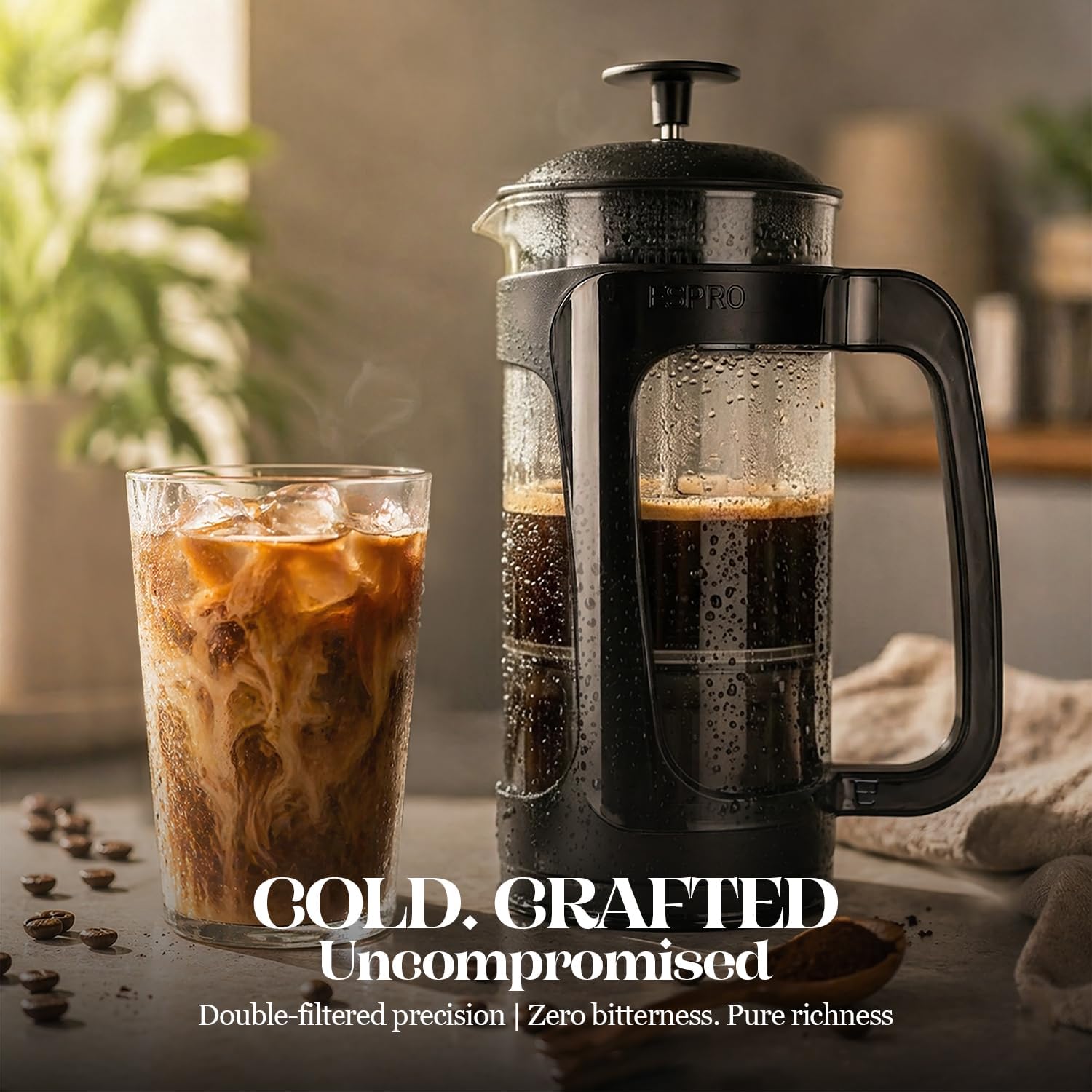 ESPRO P3 French Press Coffee Maker, 32oz, Black, Double Micro Filter Press | Grit-Free Coffee Press, Thicker Borosilicate Heat Resistant Glass french press, Tea Press, Easy Coffee Brewer, Tea Brewer