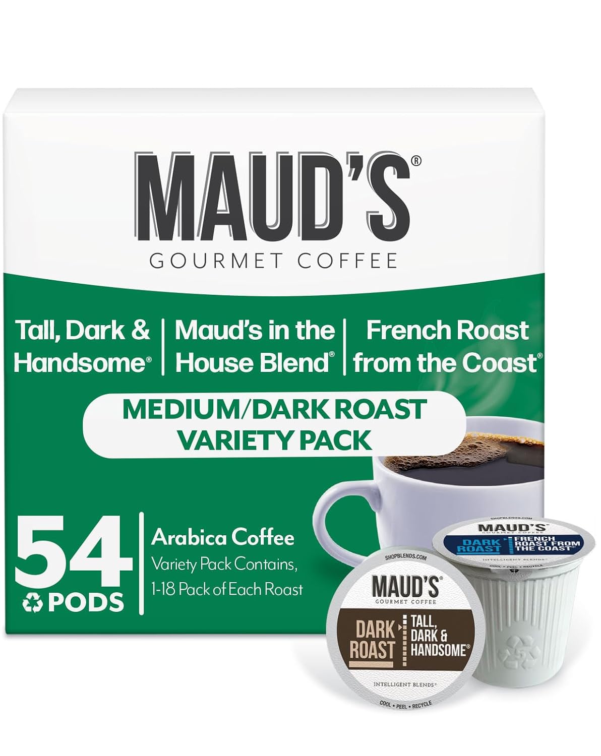 Maud's Dark Roast Coffee Pods, 100ct | Dark Roast Coffee in Single Serve Pods – Compatible with Keurig Coffee Makers