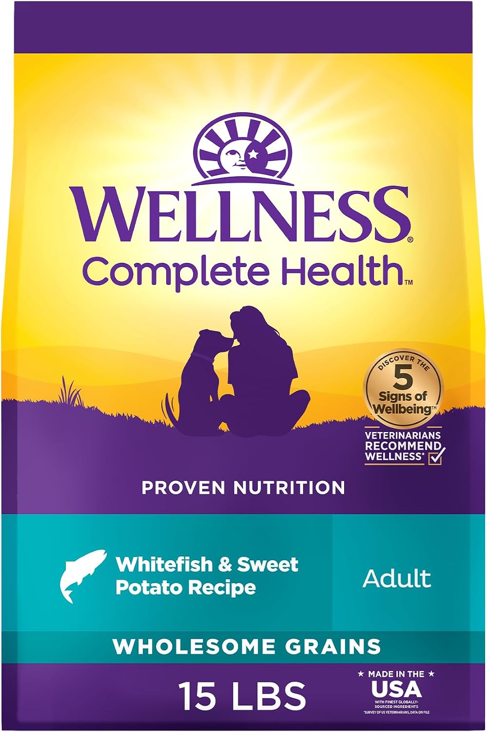Wellness Complete Health Adult Dry Dog Food, Wholesome Grain Kibble, Natural, Chicken and Oatmeal Recipe, 5 lb Bag