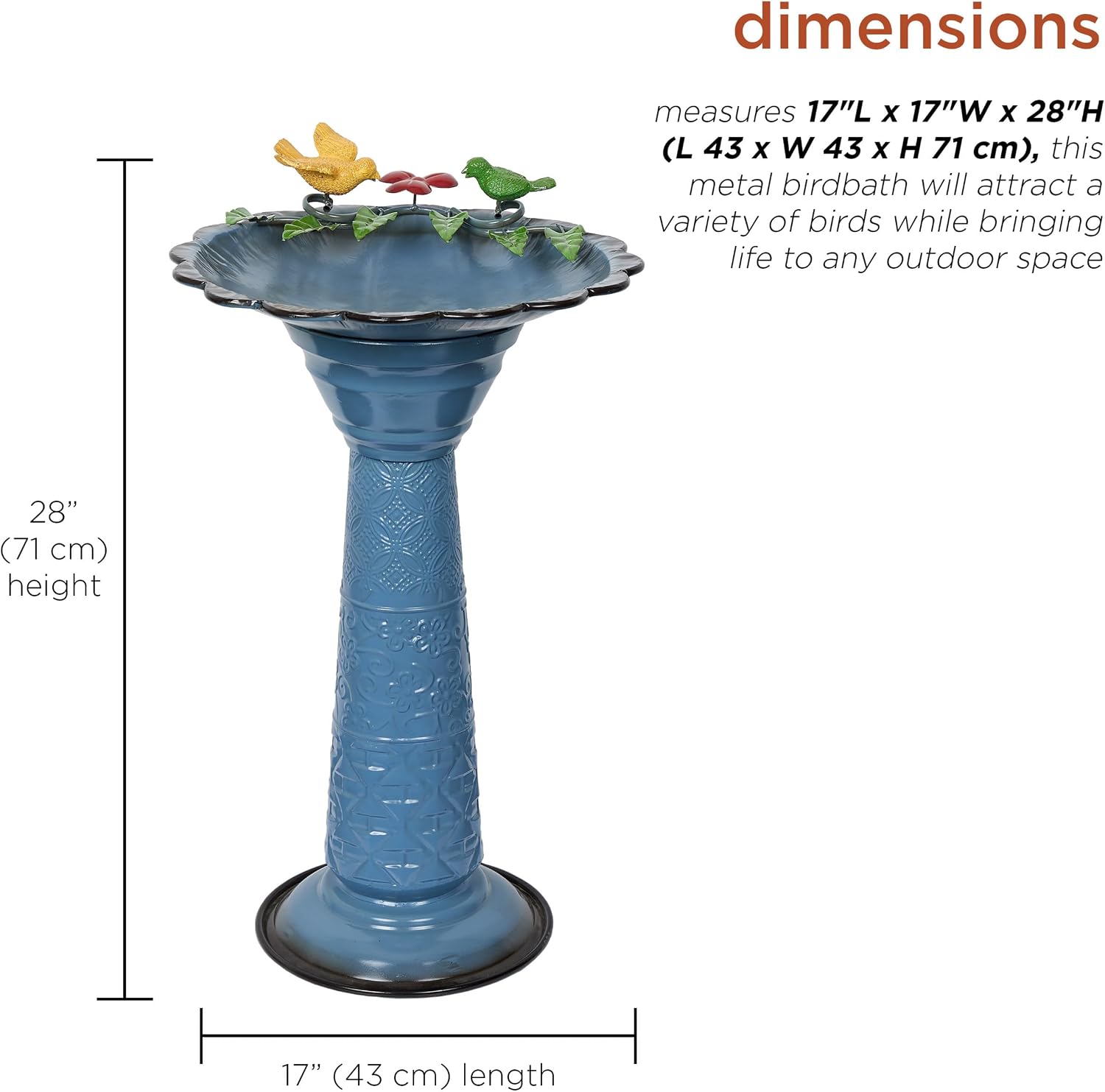 Alpine Corporation - 28" Tall Outdoor Metal Birdbath with Birds and Leaves Yard Statue Decoration, Red – Stunning Garden Accent to Attract Birds - Durable Construction for Patio, Deck, or Yard