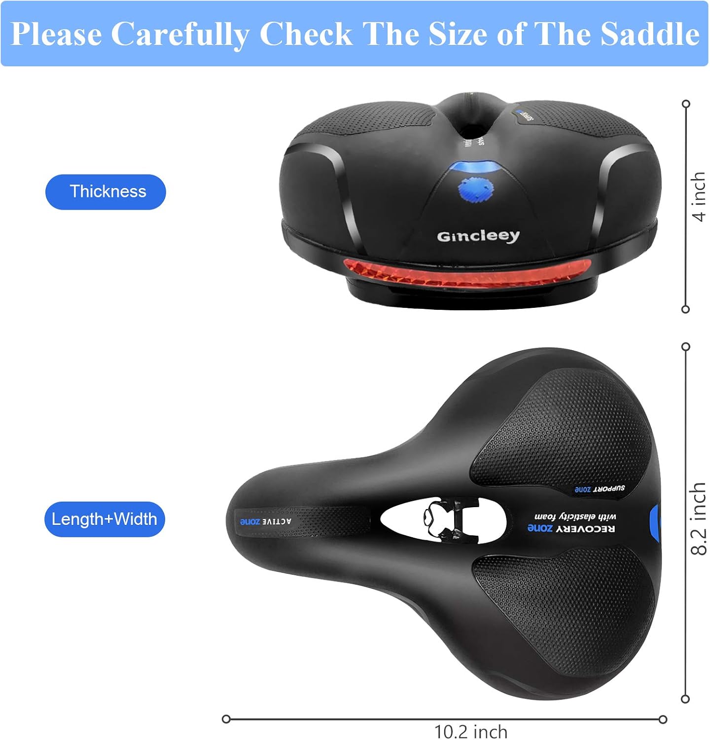 Comfort Bike Seat for Women Men,Wide Bicycle Saddle Replacement Memory Foam Padded Soft Bike Cushion with Dual Shock Absorbing Universal Fit for Indoor/Outdoor Bikes with Reflect