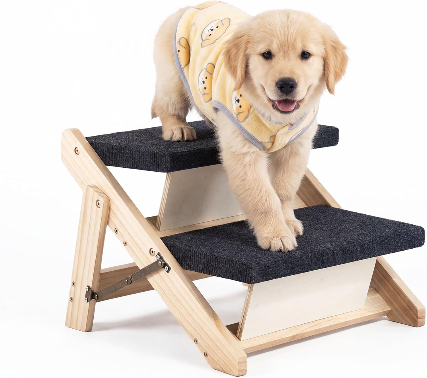 MEWANG Wood Pet Stairs & Ramp for Small/Medium Dogs & Cats, Aging Pets – 2-in-1 Foldable, Portable, Non-Slip Pet Ladder for Tall Beds, Couches