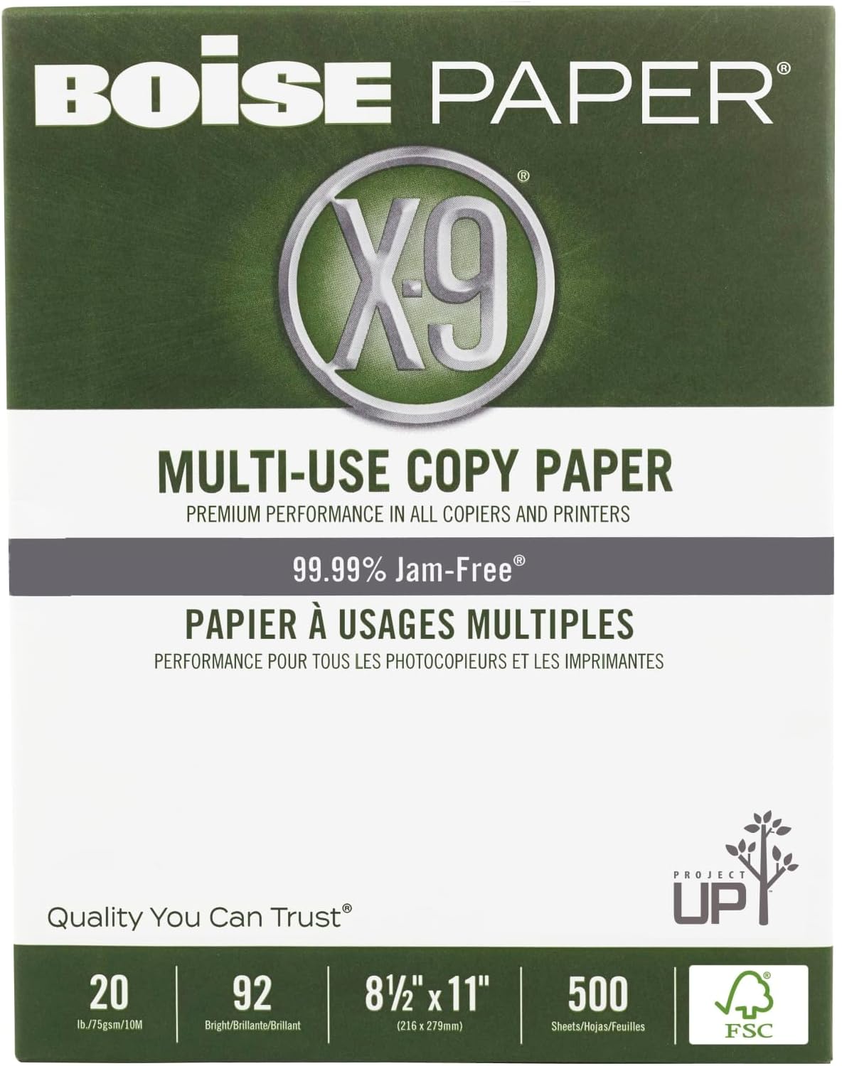 Boise X-9 Multi-Use Printer & Copy Paper, 5 Reams, White, Ledger (11in x 17in), 2500 Sheets Per Case, 20 Lb, 92 Brightness