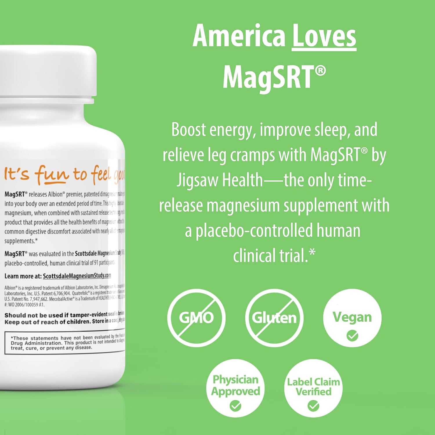 Jigsaw Health MagSRT | Magnesium Supplement with Vitamin B6, Folate & B12 | 240 Tablets | 60 Servings