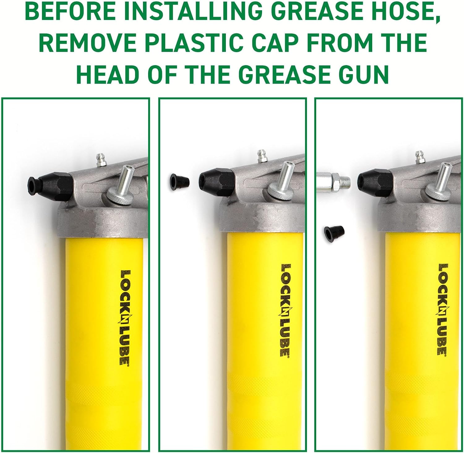 LockNLube Premium Pistol Grip Grease Gun with 20" Hose, Inline Swivel, and our patented LockNLube® Grease Coupler