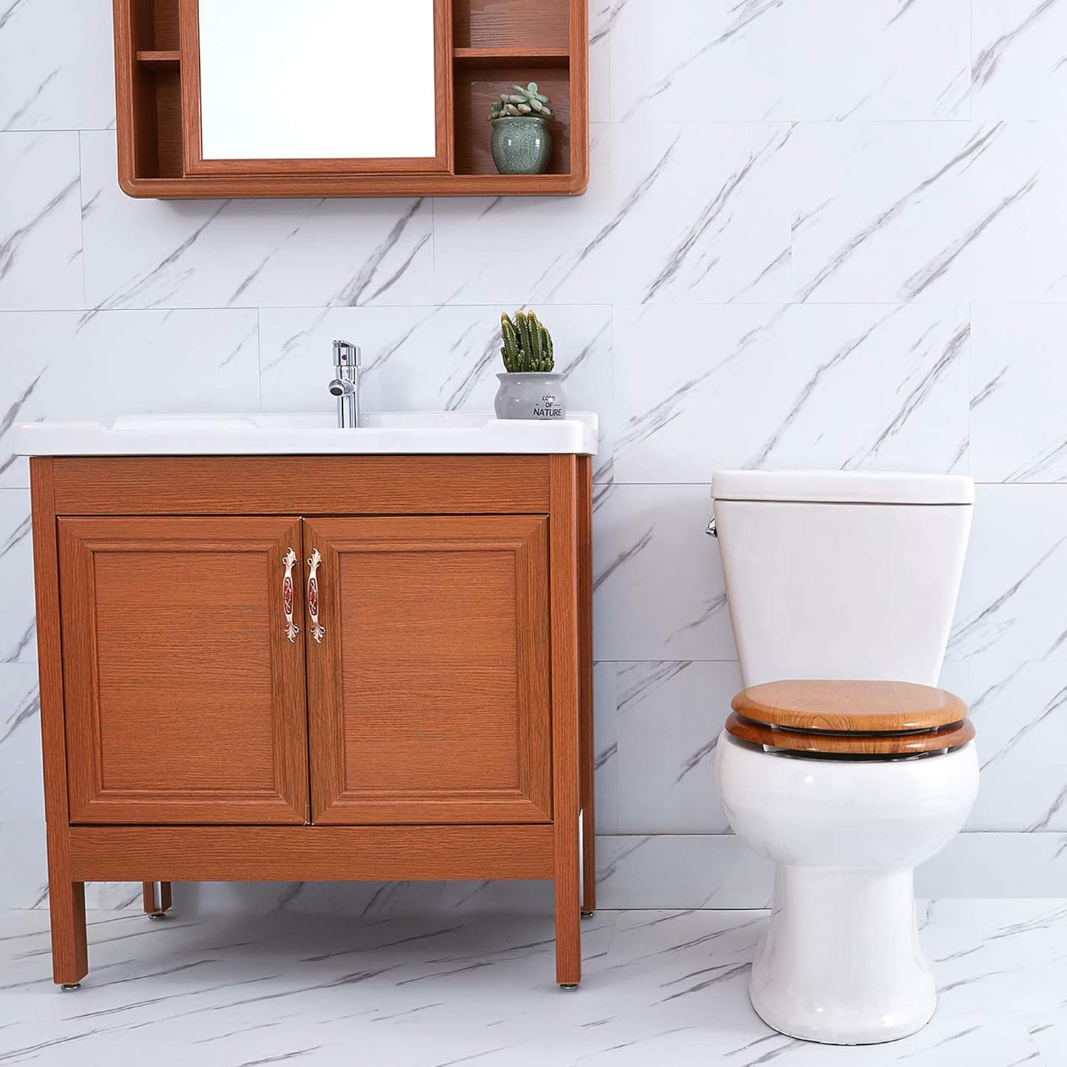 Angel Shield Toilet Seat with Zinc Alloy Hinges Quiet-Close Quick-Release Wood Molded UV Lid Easy Clean(Elongated,Black)