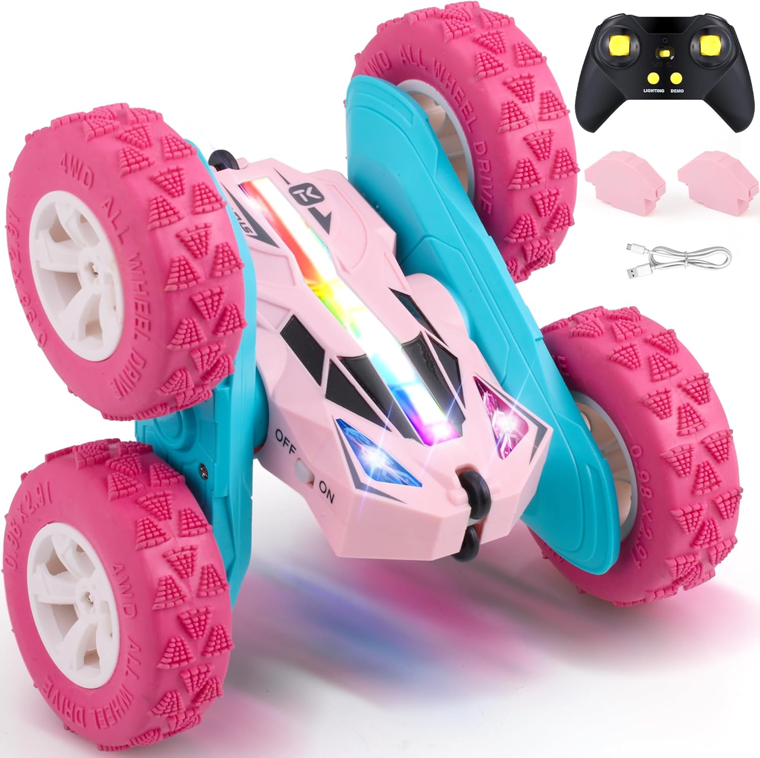 Threeking Remote Control Flip Stunt Car Double Sided Driving Toys Gifts | Durable RC Cars with Breathing Soft Lights for Boys Girls Ages 6-12