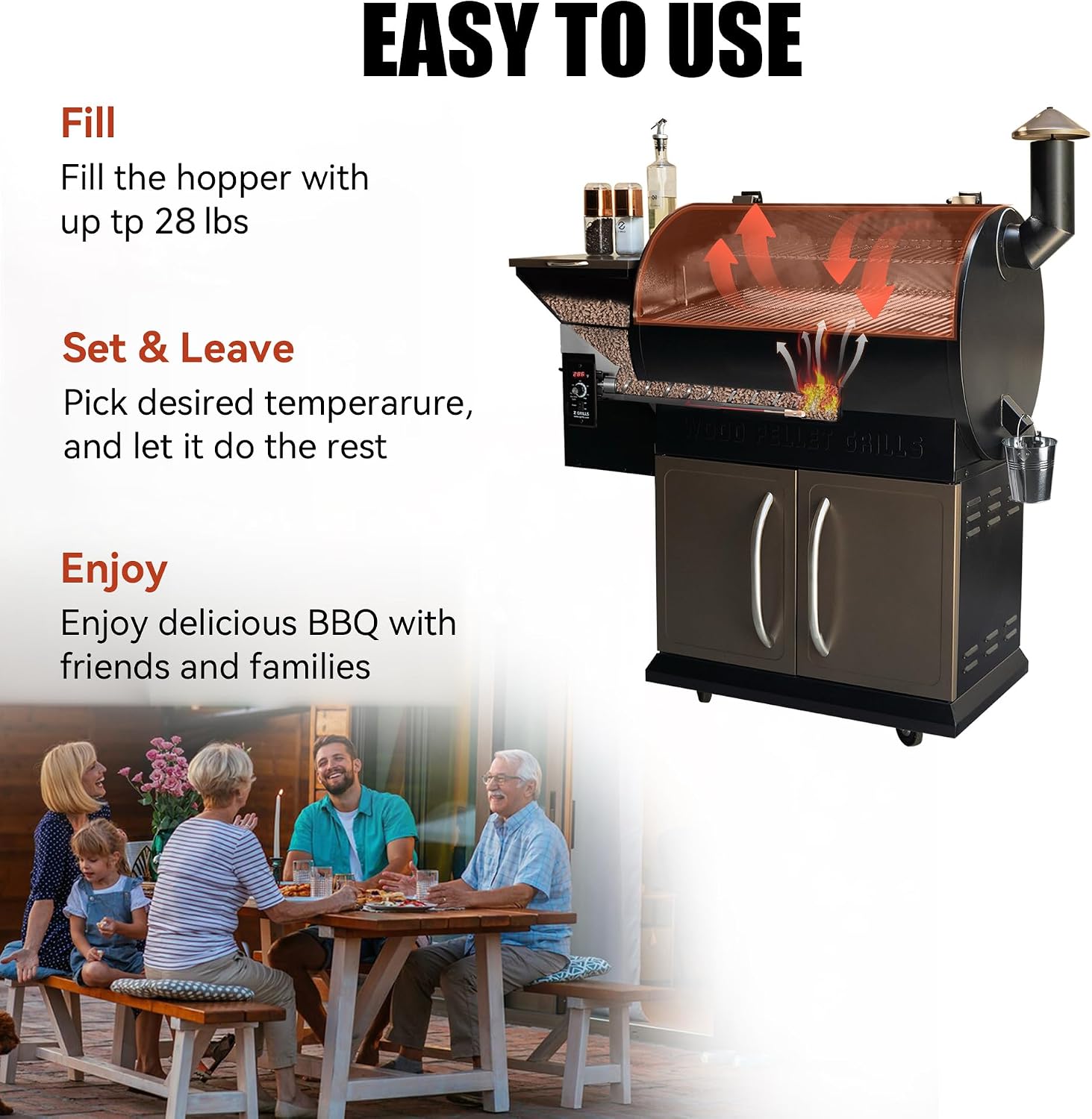 Z GRILLS Wood Pellet Smoker Grill, 8 in 1 BBQ Grill with Auto Temperature Control, 697 sq in Cooking Area for Backyard, Patio and Outdoor Cooking, 7002E, Sliver