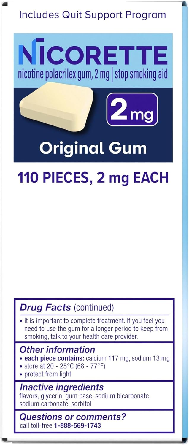 Nicorette Nicotine Gum Stop Smoking Aid, 2 mg, Original Flavor - 200 Count | Reduces Nicotine Cravings and Withdrawal Symptoms, Intense Craving Relief, Portable Smoking Cessation Gum