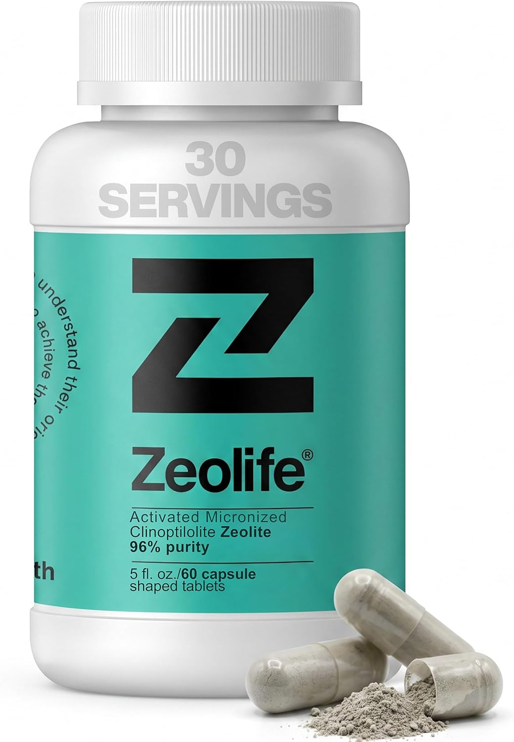 Zeolite Clinoptilolite Capsules Micronized Activated Volcanic Mineral Supplement Food Grade 96% Pure Formula 60 Count 1g Vegan Gluten Free