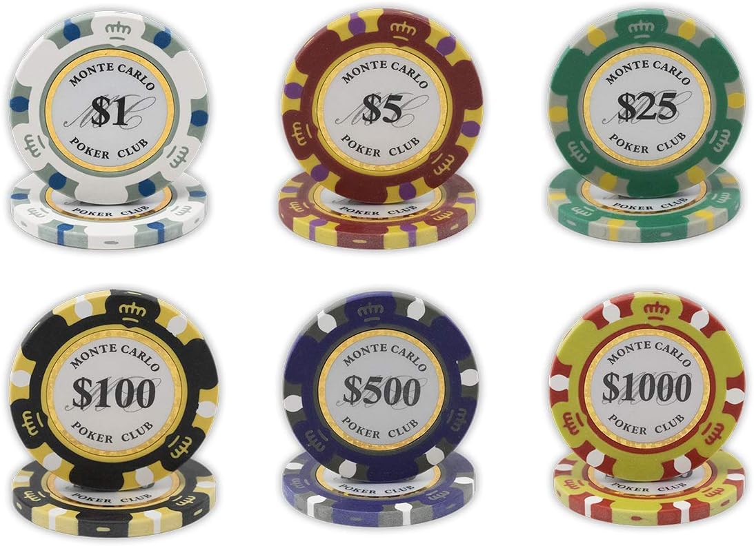 DA VINCI Monte Carlo Poker Club Set of 500 14 Gram 3 Tone Chips with Upgraded Aluminum Case, 2 Decks of Plastic Playing Cards, 2 Cut Cards