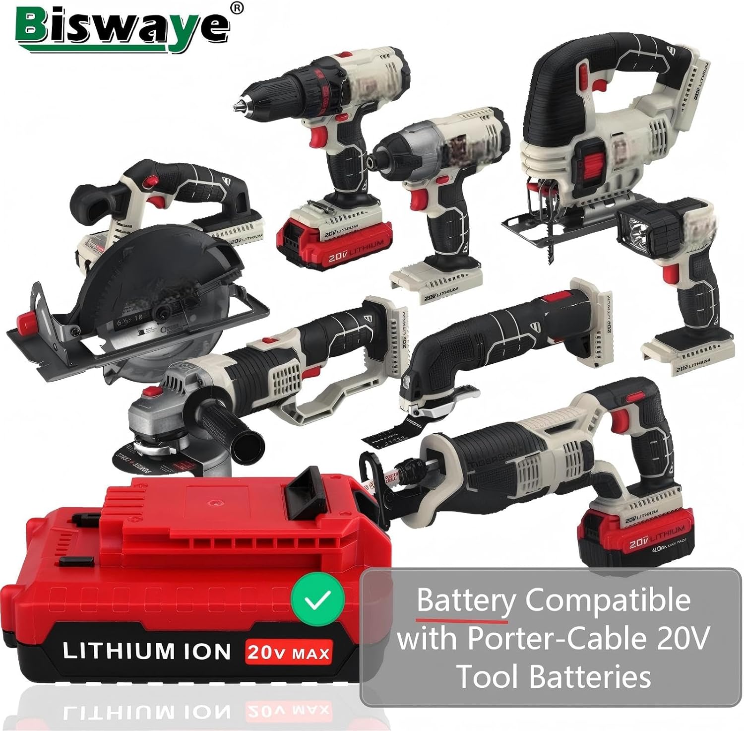 Biswaye 2 Pack 20V Lithium Battery Compatible with Porter Cable 20V Tools | PCC680L 20 Volt MAX Lithium Replacement Compatible with Porter Cable 20V